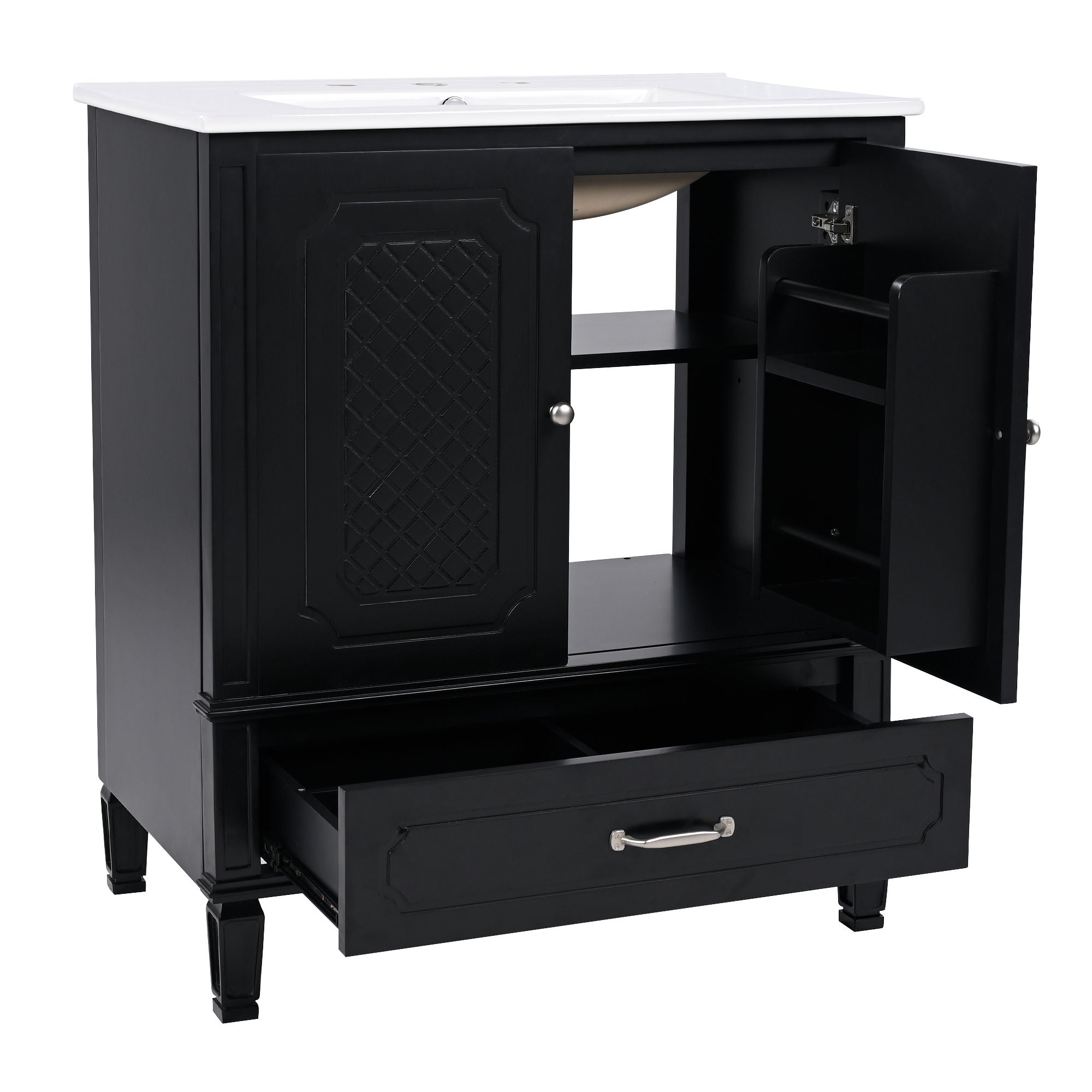 Vintage Style Bathroom Vanity With Sink, Multi Functional Storage, Soft-Closing Door - Best Buy Furniture