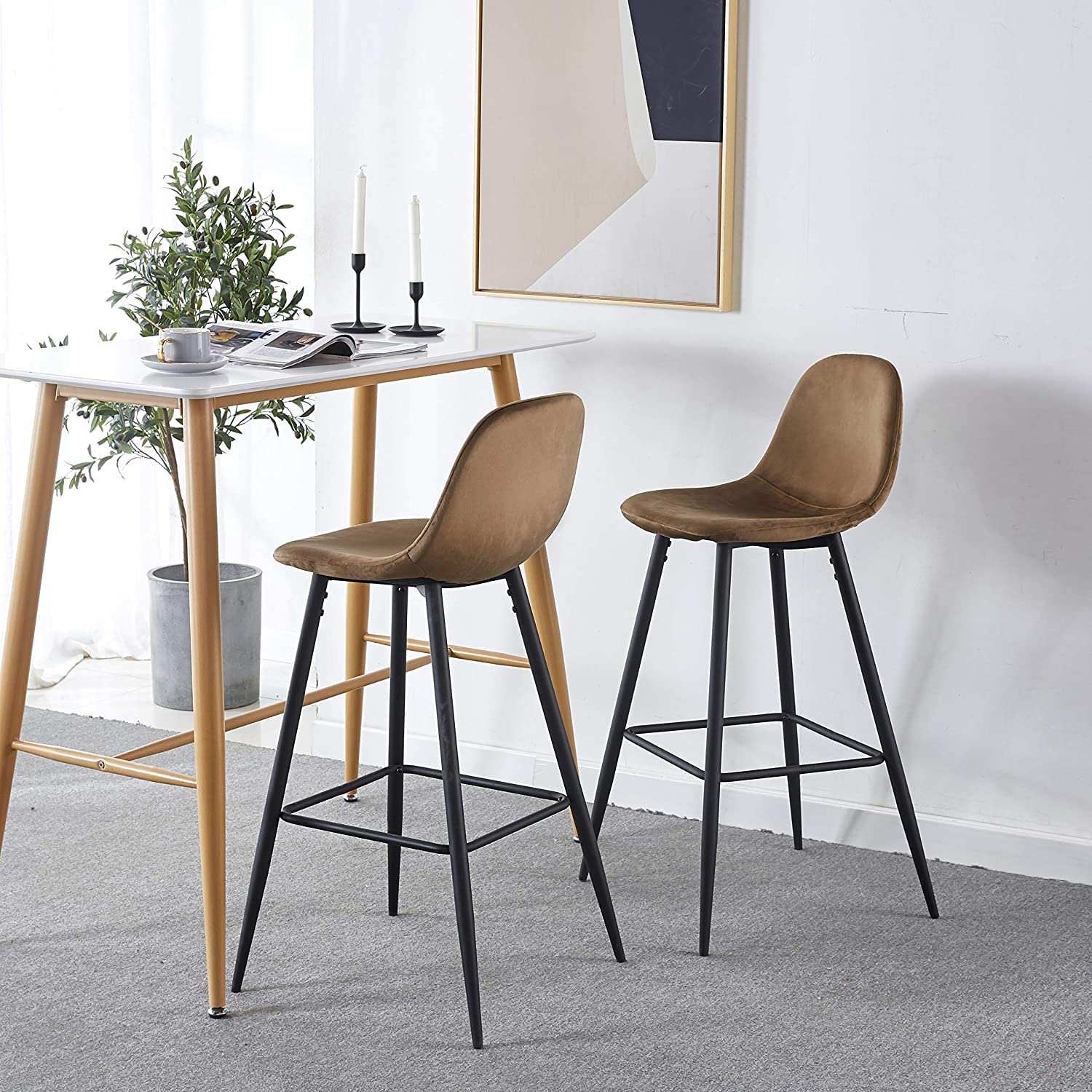 Velvet Barstool With Back (Set of 2)