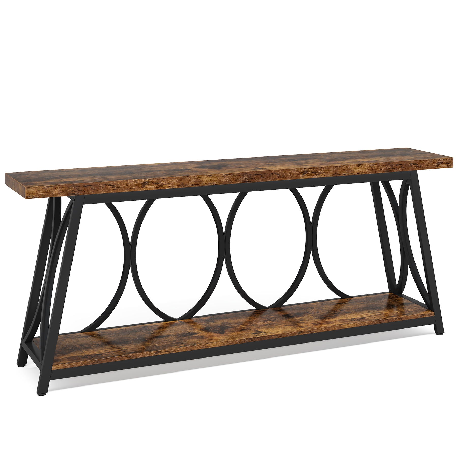 Extra Long Console Table With 2 Tier Storage Shelves For Living Entryway - Brown / Black