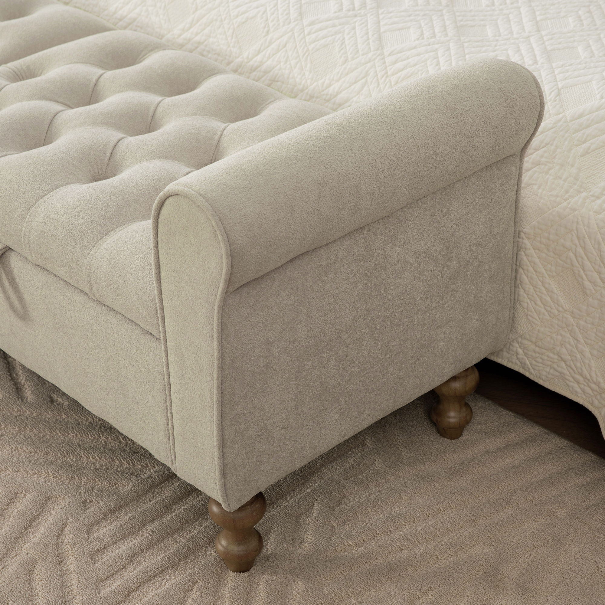 Napped Storage Bench With Rolled Armrest - Griege
