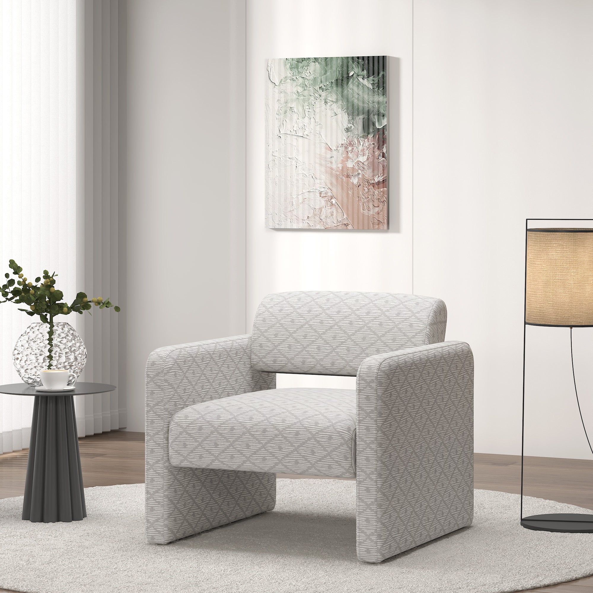 Beige-grid-single-sofa-chair,-upholstered-comfortable-chair-with-armrests,-for-dining-room/bedroom/living-room/reception-Beige-grid-(30.9'*30.51'*30.11')-Accent-Chairs