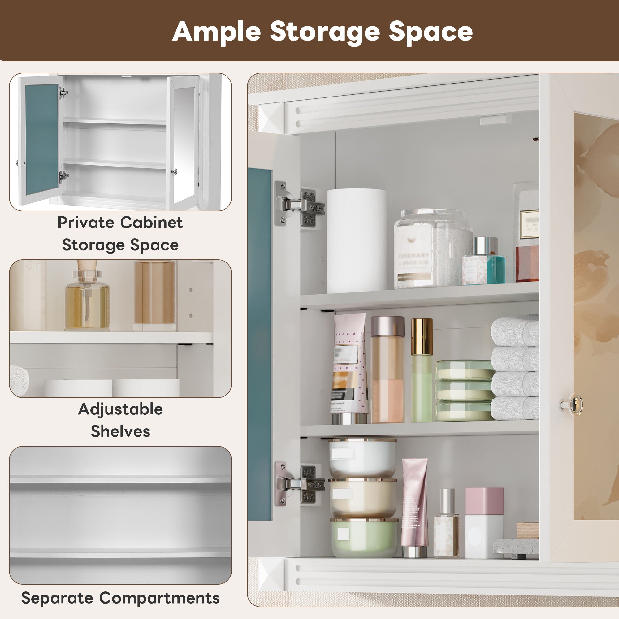 Wall-Mounted Medicine Cabinet With 2 Mirrors, Adjustable Shelves