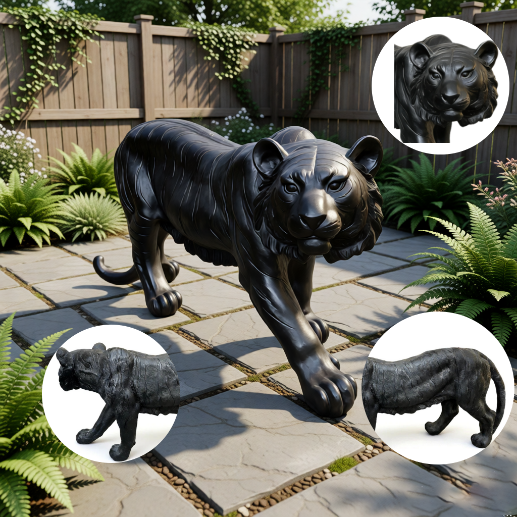 15.75' H x 33.46' L x 7.87' W Simulated Black Tiger Resin Garden Statue