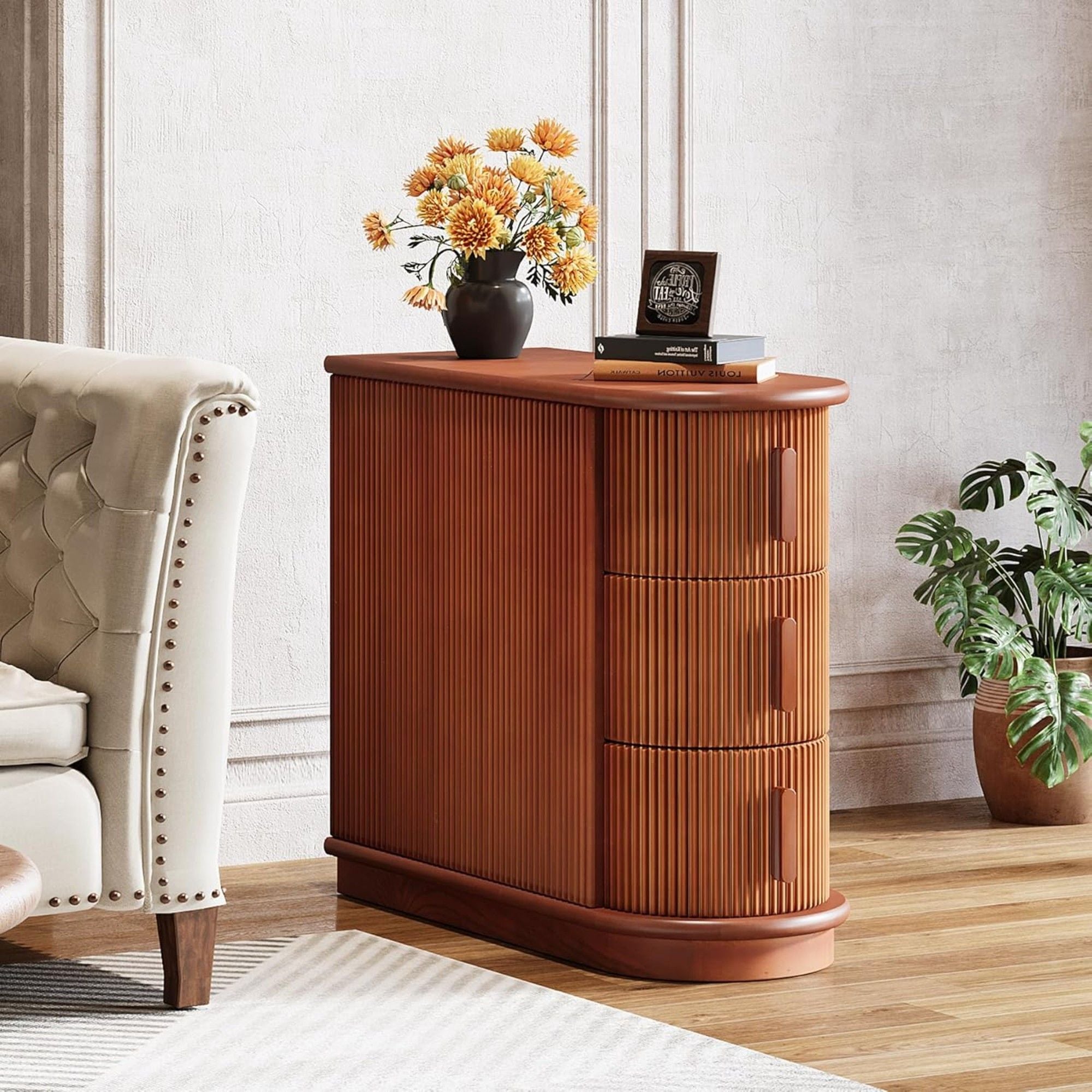 3 Drawer End Table, Semi Oval For Living Classic Accent Furniture - Walnut