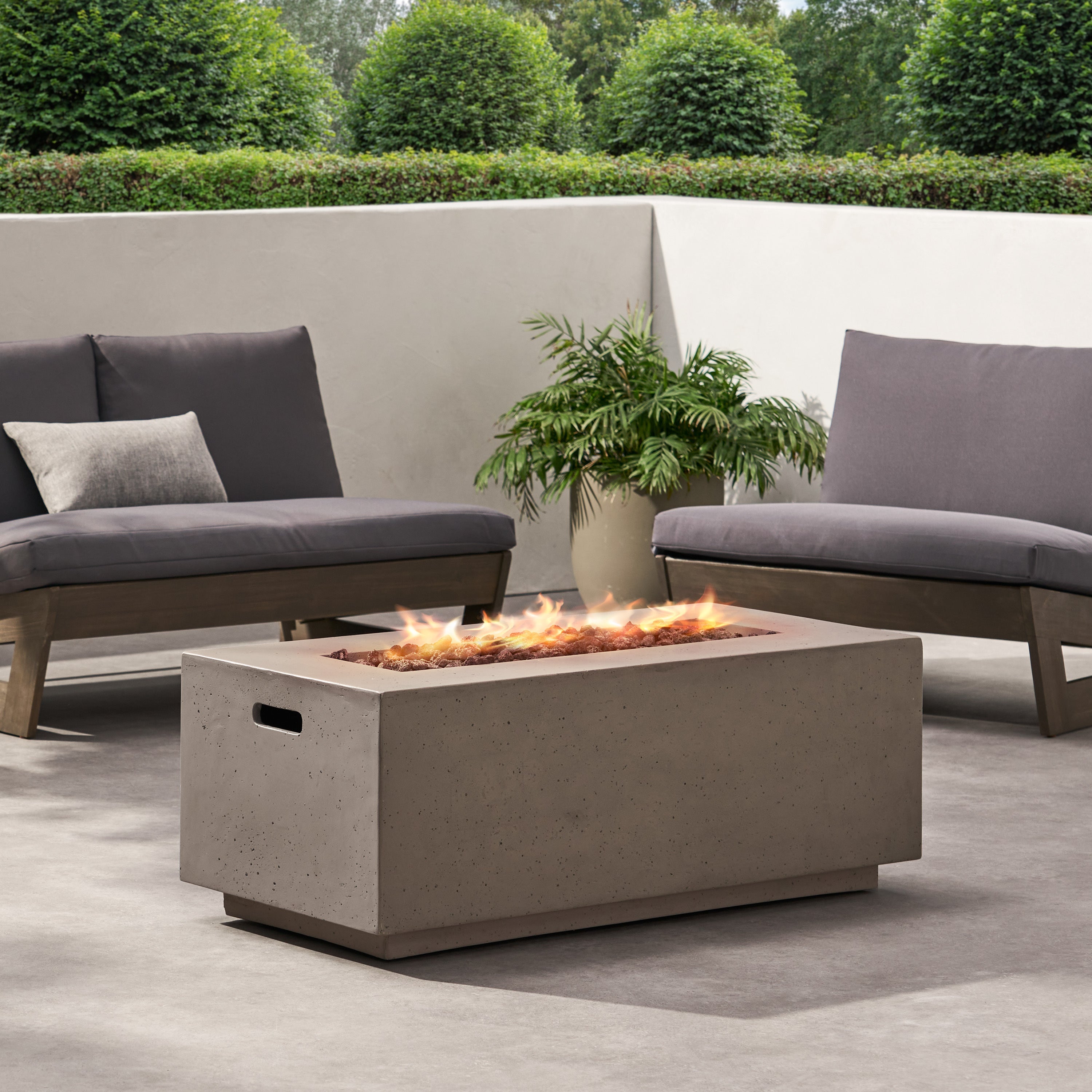 Modern 40' Outdoor 40,000 BTU Rectangular MgO Concrete Propane Fire Pit, Dark Grey