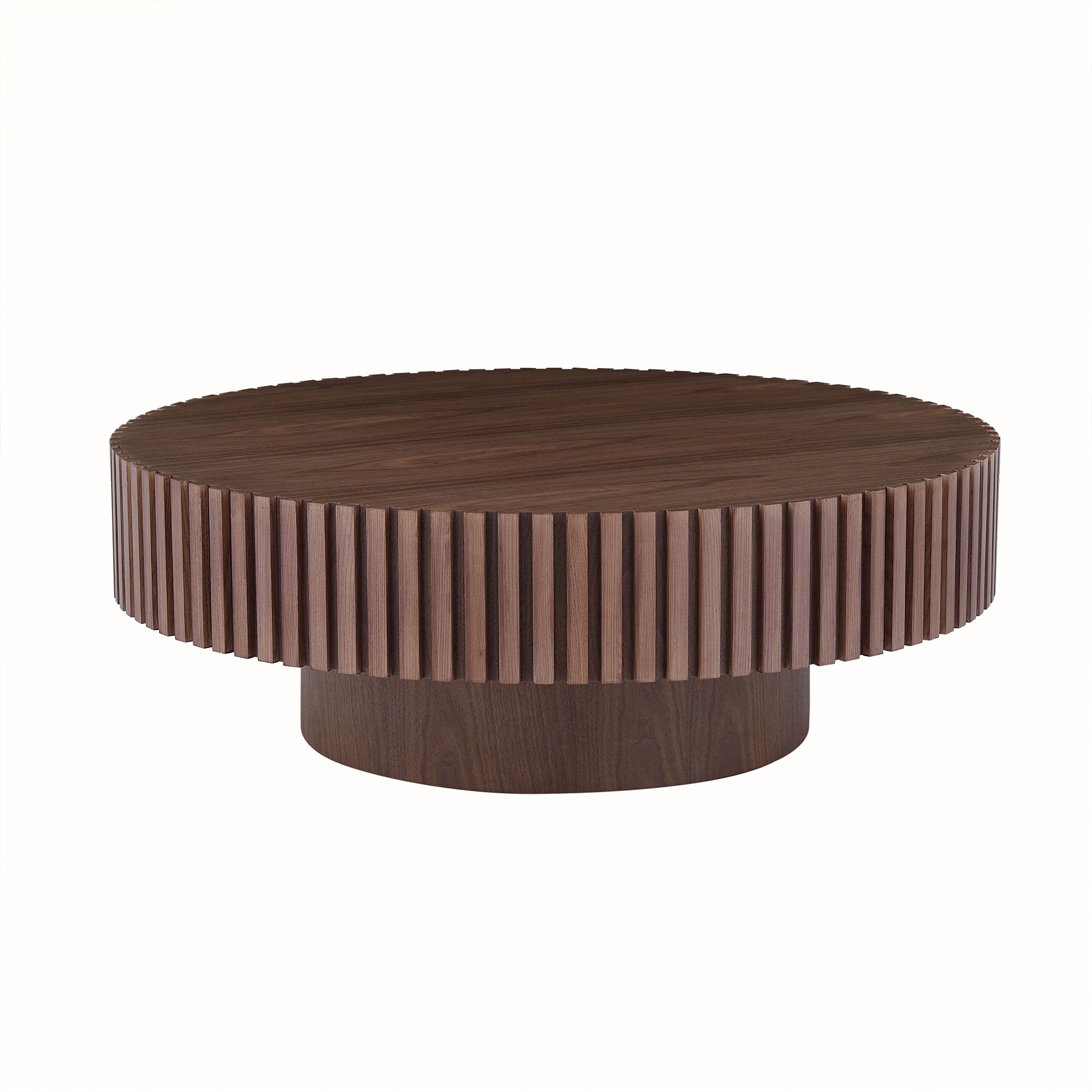 Modern Walnut Round Coffee Table, 35.43"