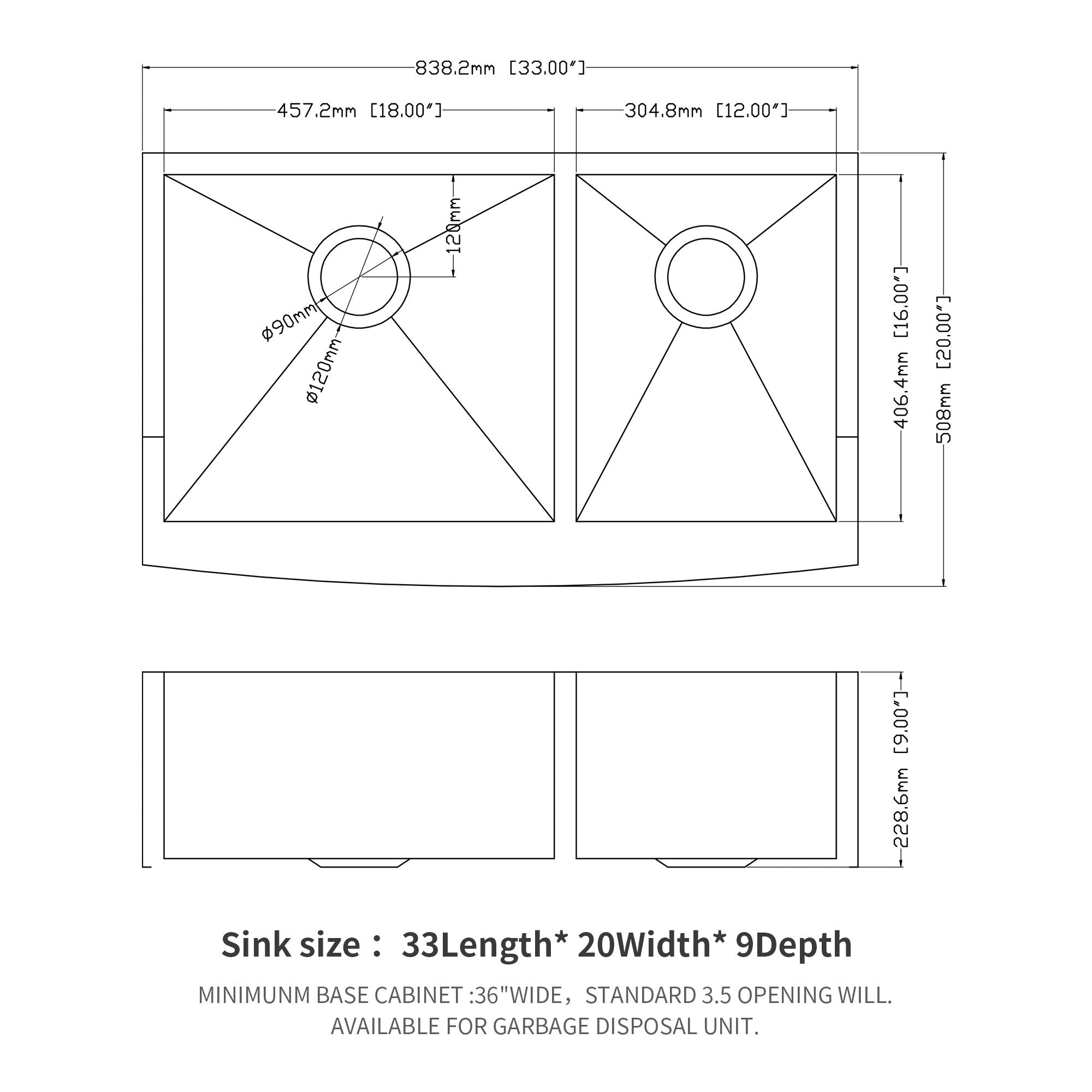 Double Bowl Farmhouse Sink Stainless Steel Undermount Apron Front With 2 9" Deep Basins - Gray