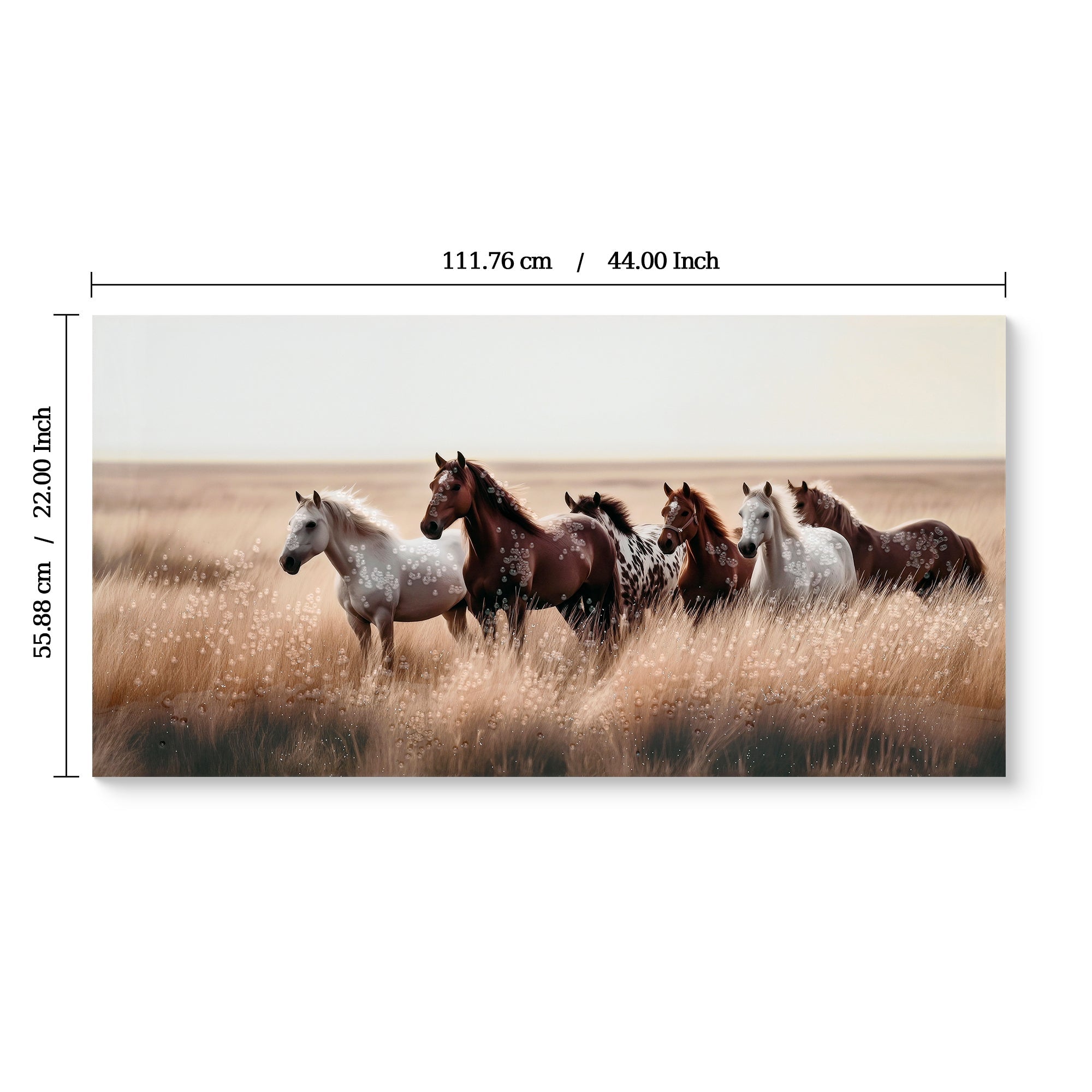 Cozy Country Rustic Horses Wall Art Decor: Western Farm Equine Canvas Picture Wild Animals Walking on Empty Grassland Farmhouse Ponies Portrait Painting Artwork for Living Room Bedroom 40' x 20'