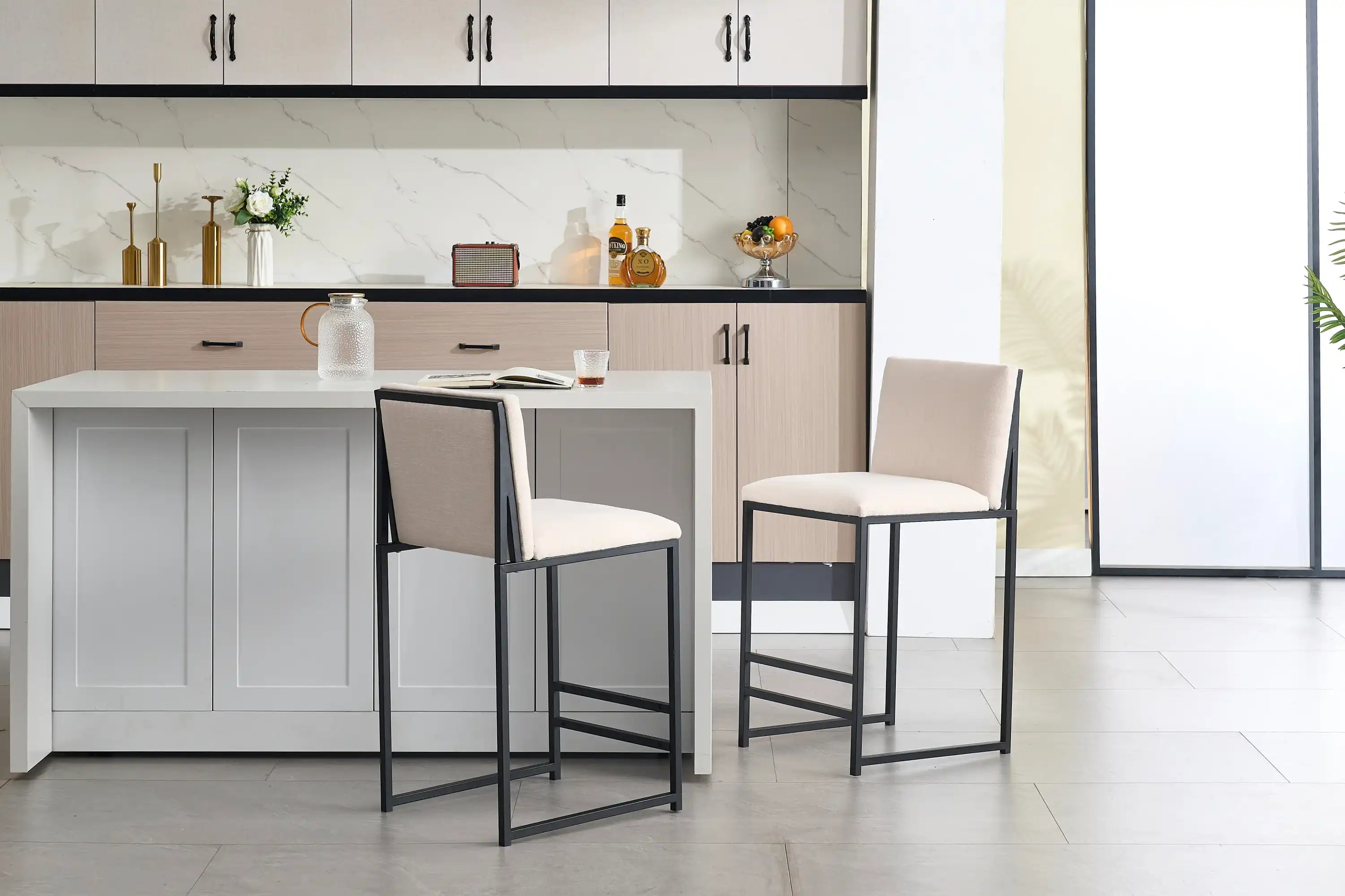 Cali Linen Bar Stools Set of 2 Cream