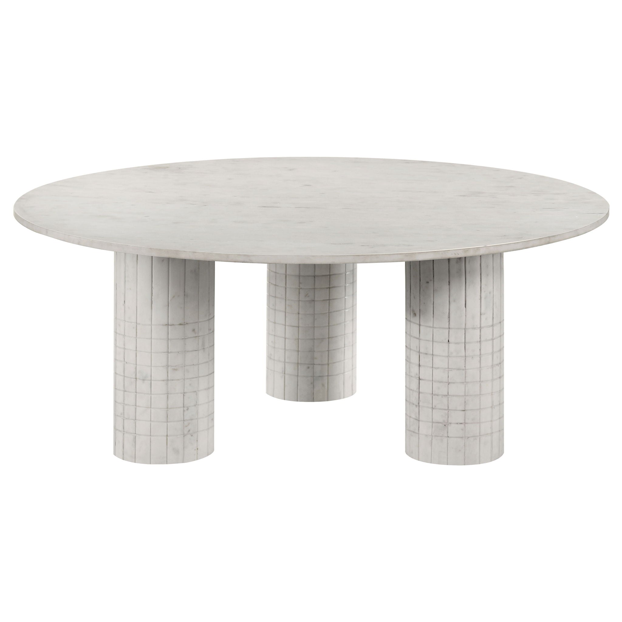 Preston - 2 Piece Coffee And End Table Set With Cylindrical Pedestal Bases, Round Design - White