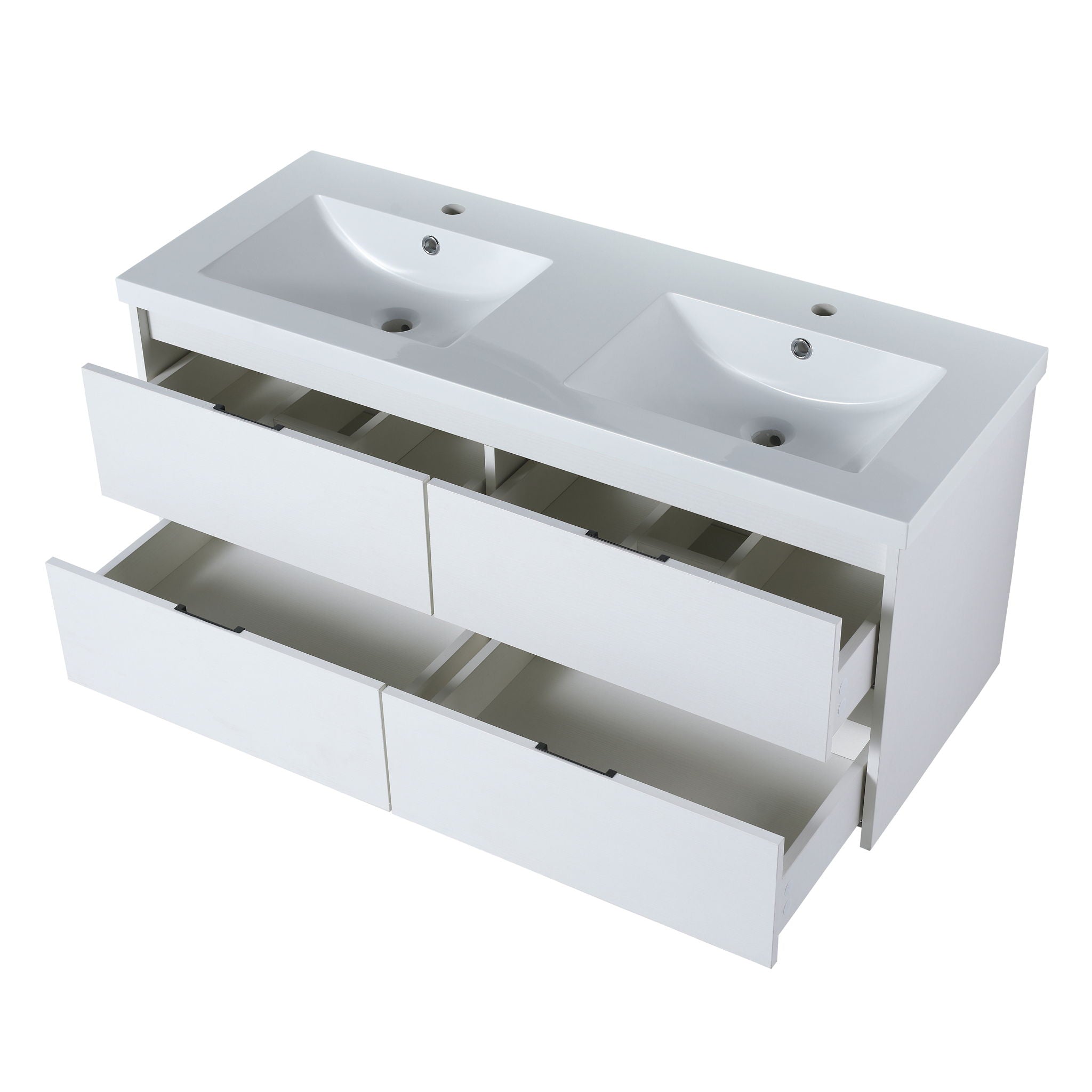 Modern Floating Bathroom Vanity With Dual Resin Sink, Soft Close Drawers
