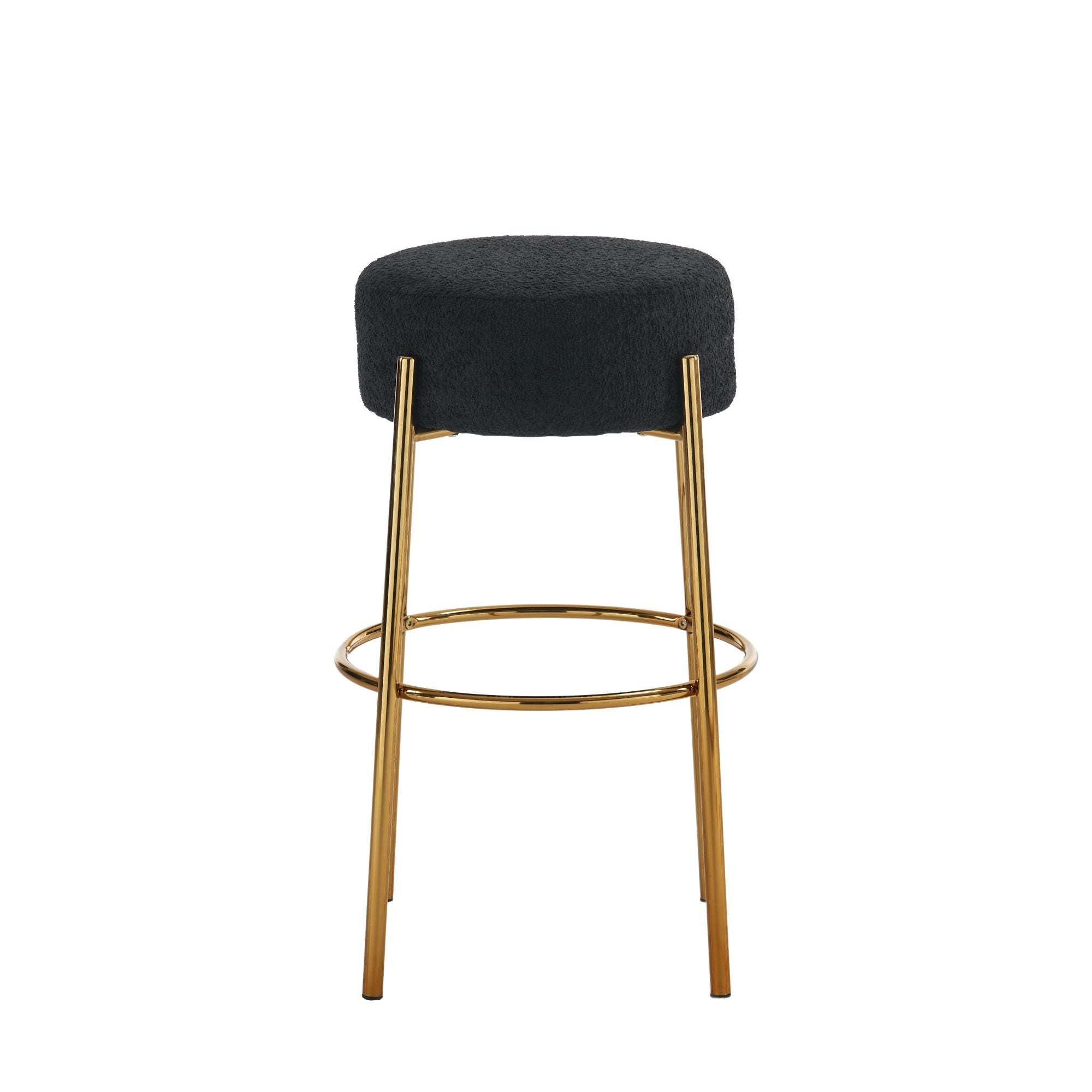 Round High Bar Stools (Set of 2), Contemporary Upholstered Dining Stools For Kitchens, Coffee Shops And Bar Stores - Gold Legs