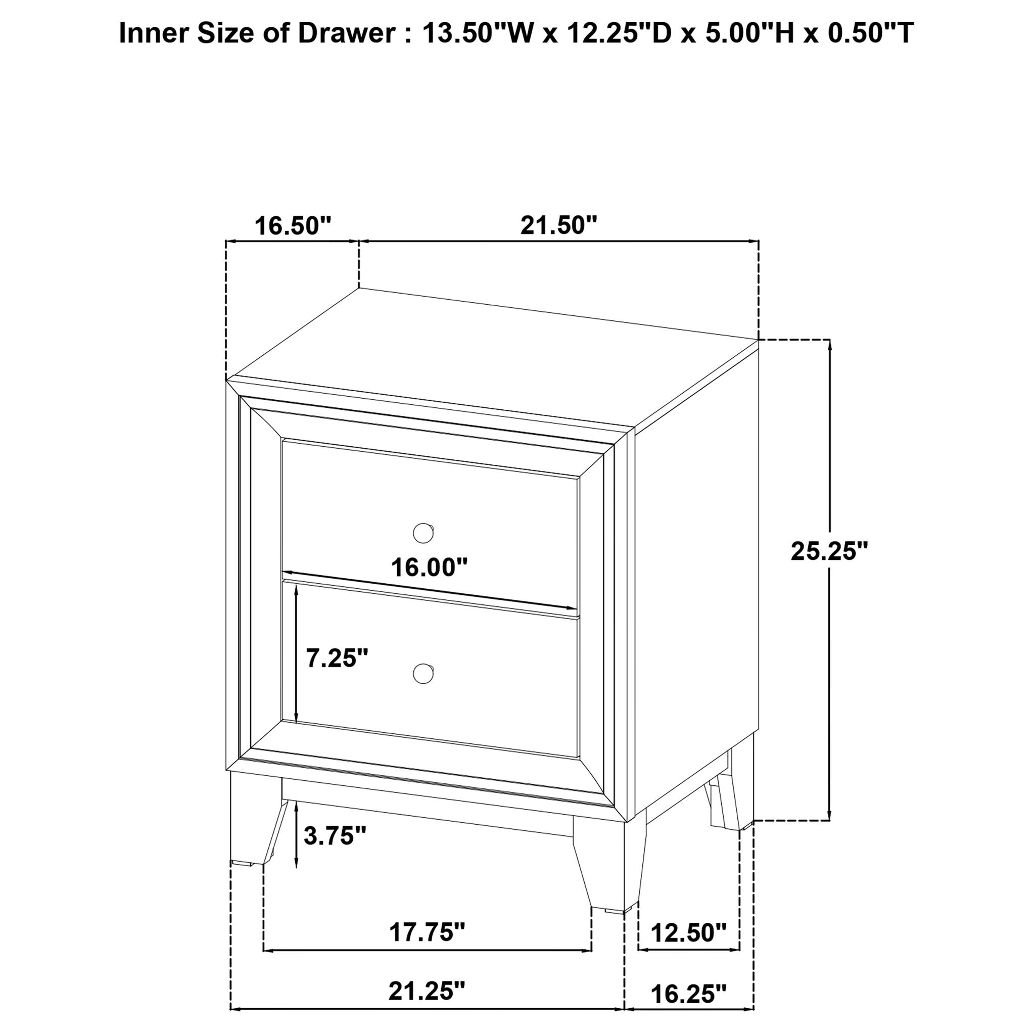 Anza - 2 Drawer Nightstand Bedside Table With Smooth Storage - Walnut