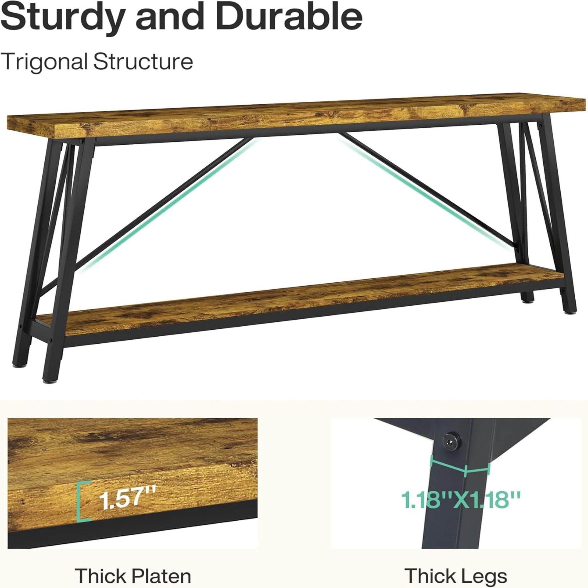 Extra Long Sofa Table For Hallway, Entryway & Living Room - Rustic Brown