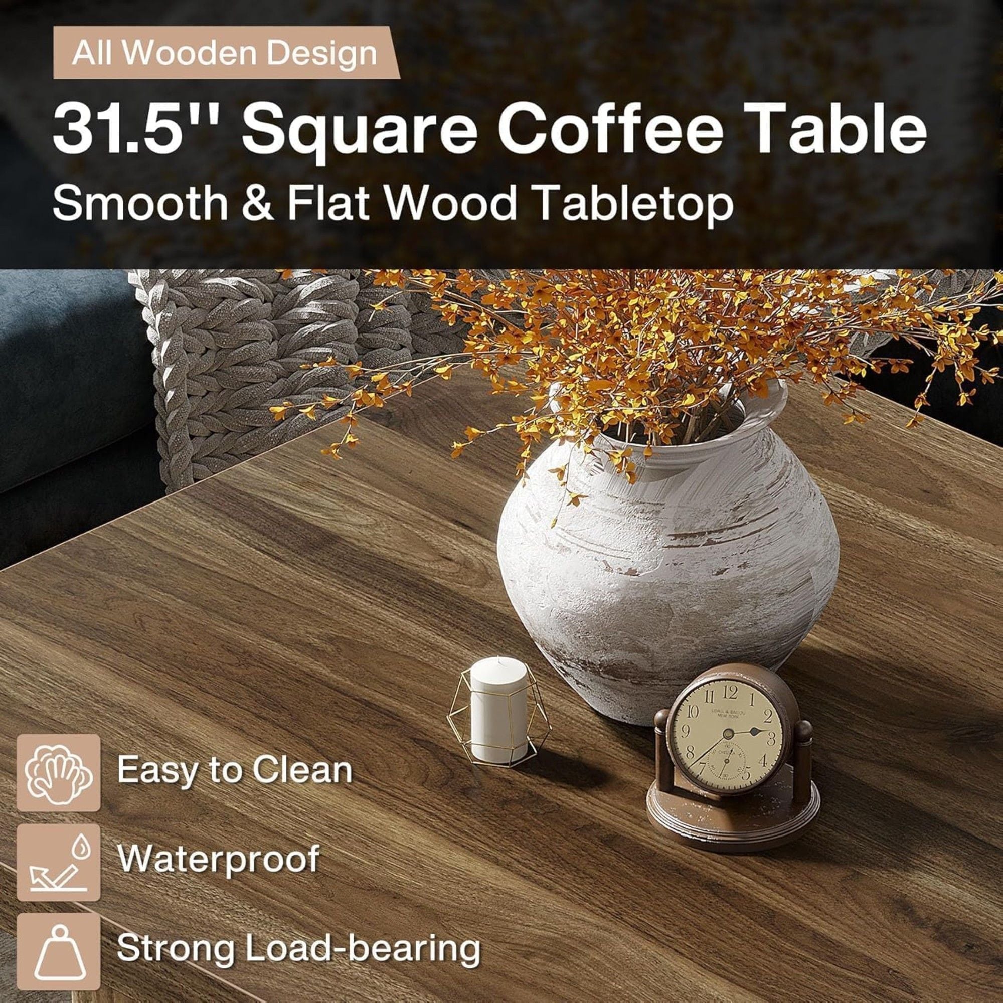 Square Coffee Table With Half Round Base - Brown