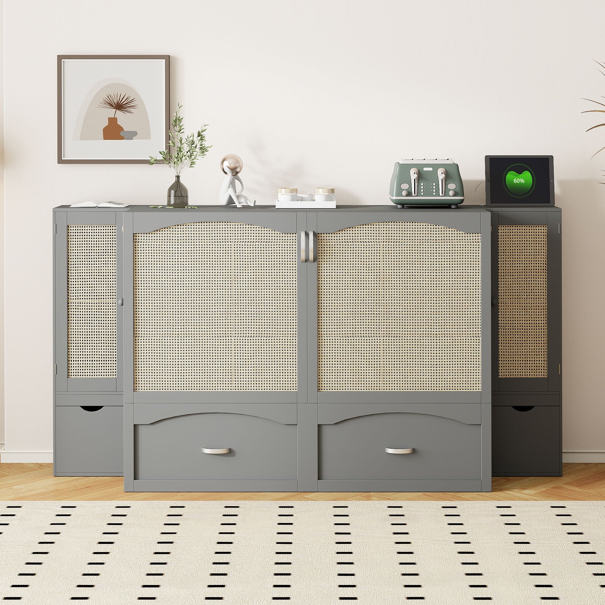 Murphy Wall Bed With Drawer And Rattan Decoration