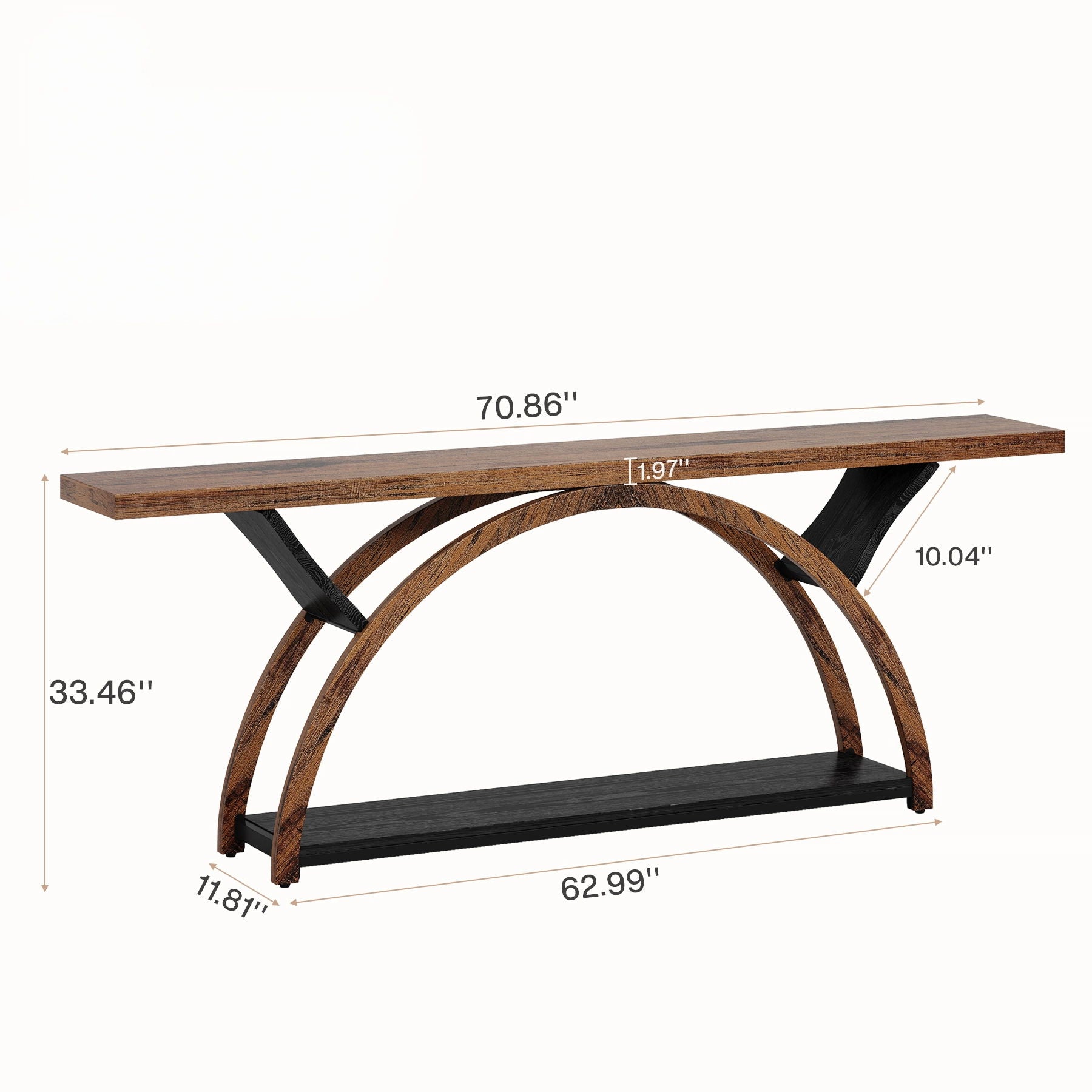 Console Table With 2 Tier Storage And Half Moon Frame For Hallway - Brown / Black