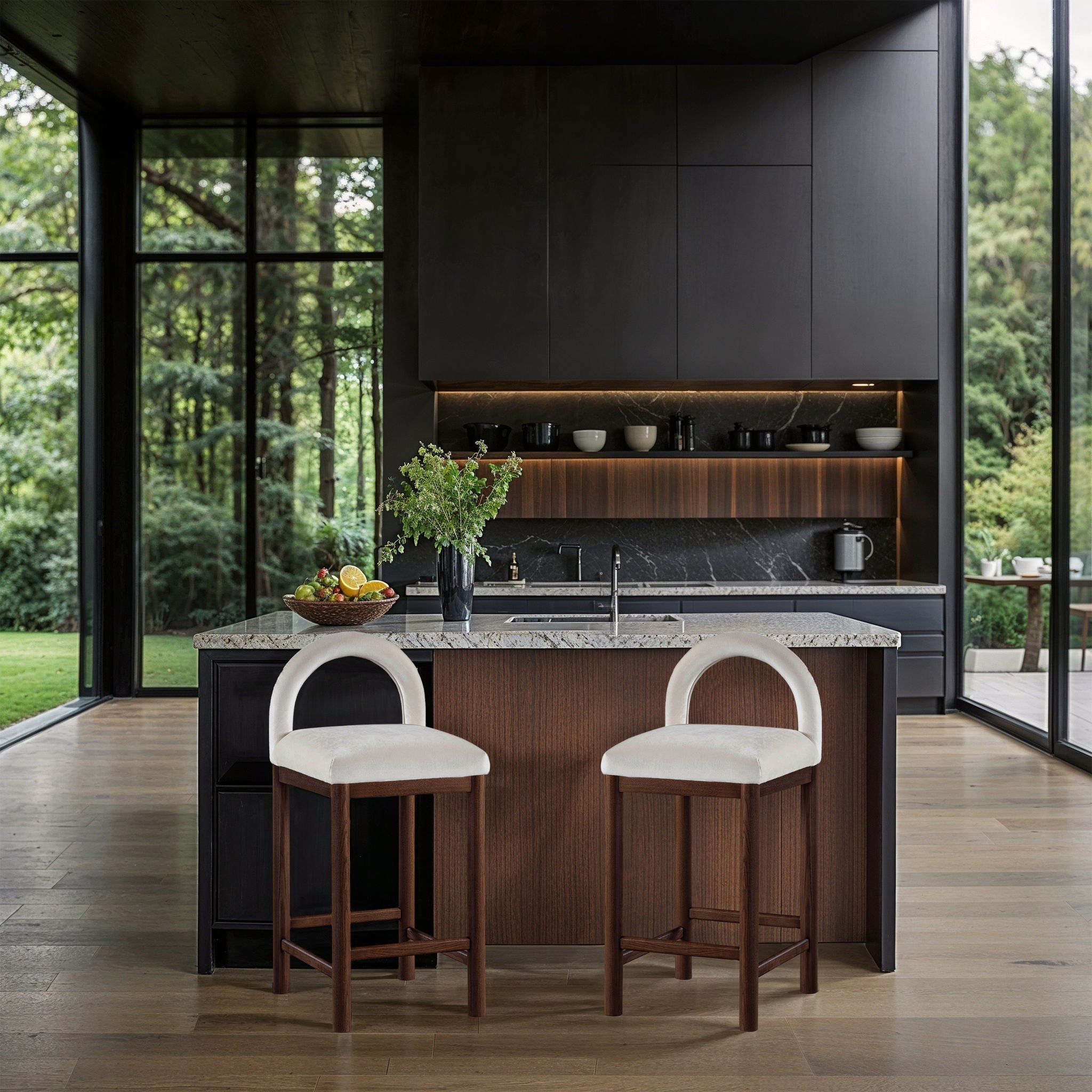 Conrad - Velvet Counter Stool With Brown Legs