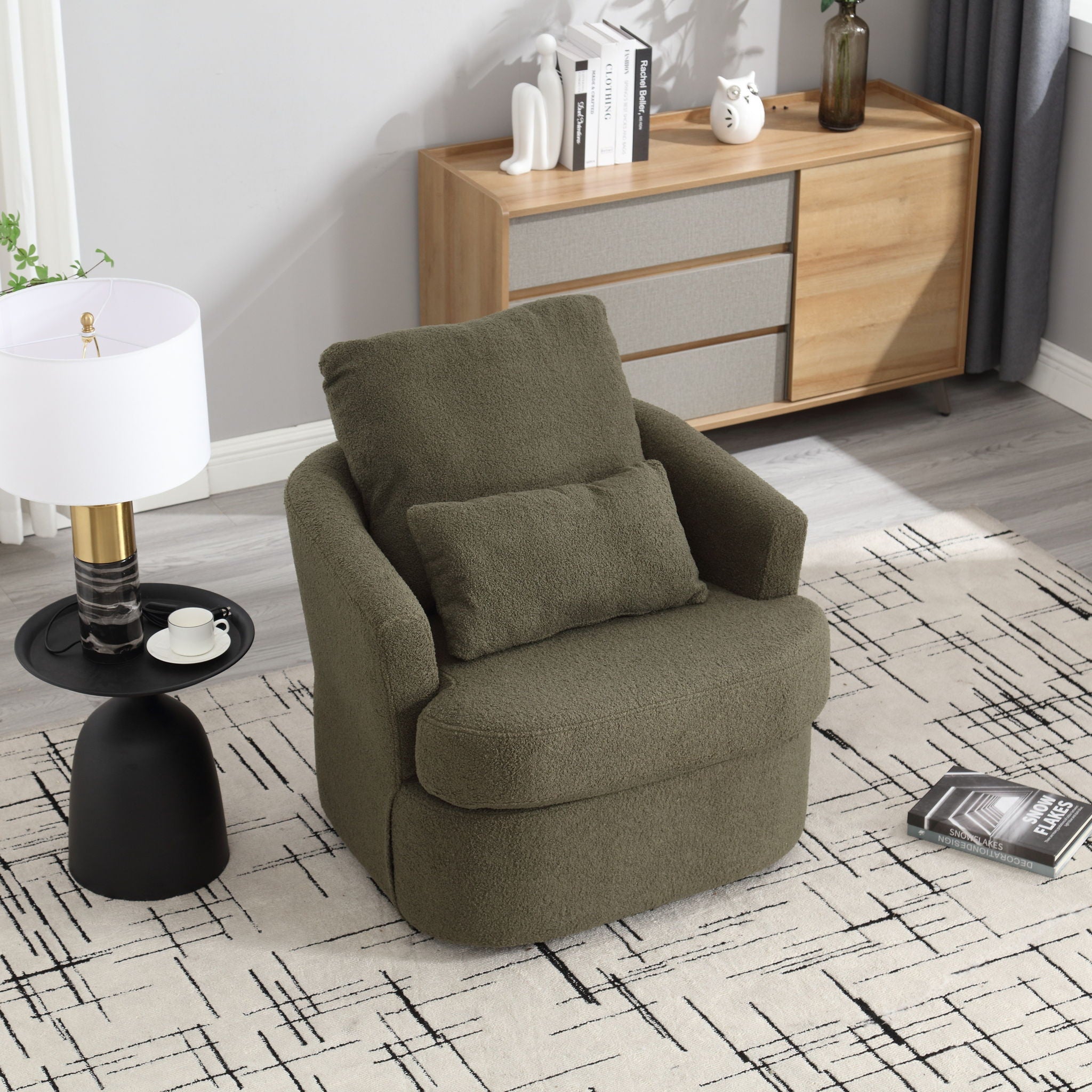 Modern Barrel Comfy Round Accent Sofa Chair, 360 Degree Swivel