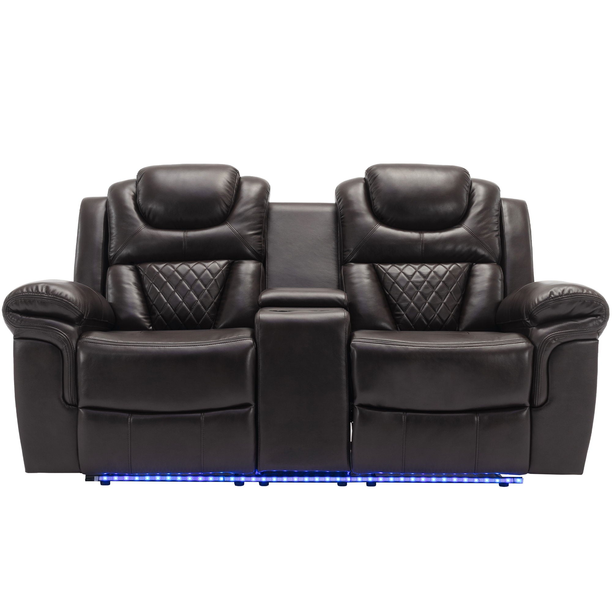 3 Pieces Recliner Sofa Sets Home Theater Seating Manual Recliner Chair & Center Console And LED Light Strip For Living Room - Brown