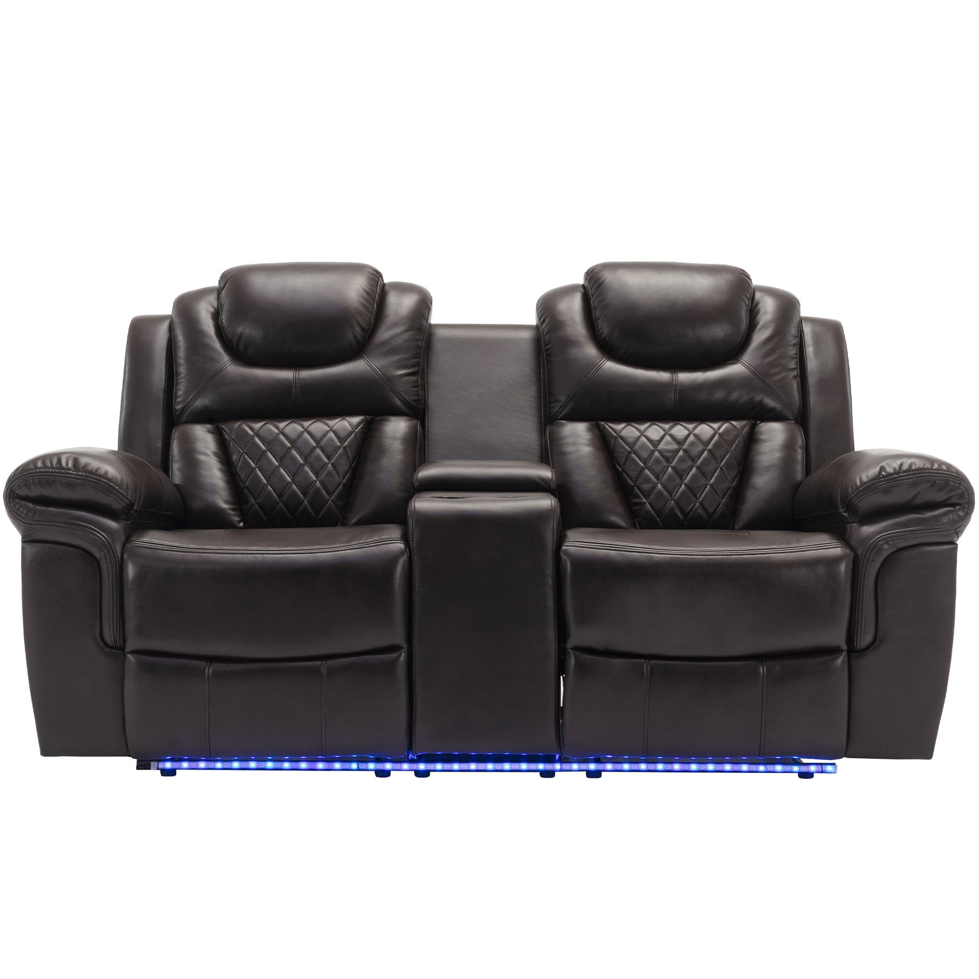 3 Pieces Recliner Sofa Sets Home Theater Seating Manual Recliner Chair With Center Console And LED Light Strip For Living Room - Best Buy Furniture