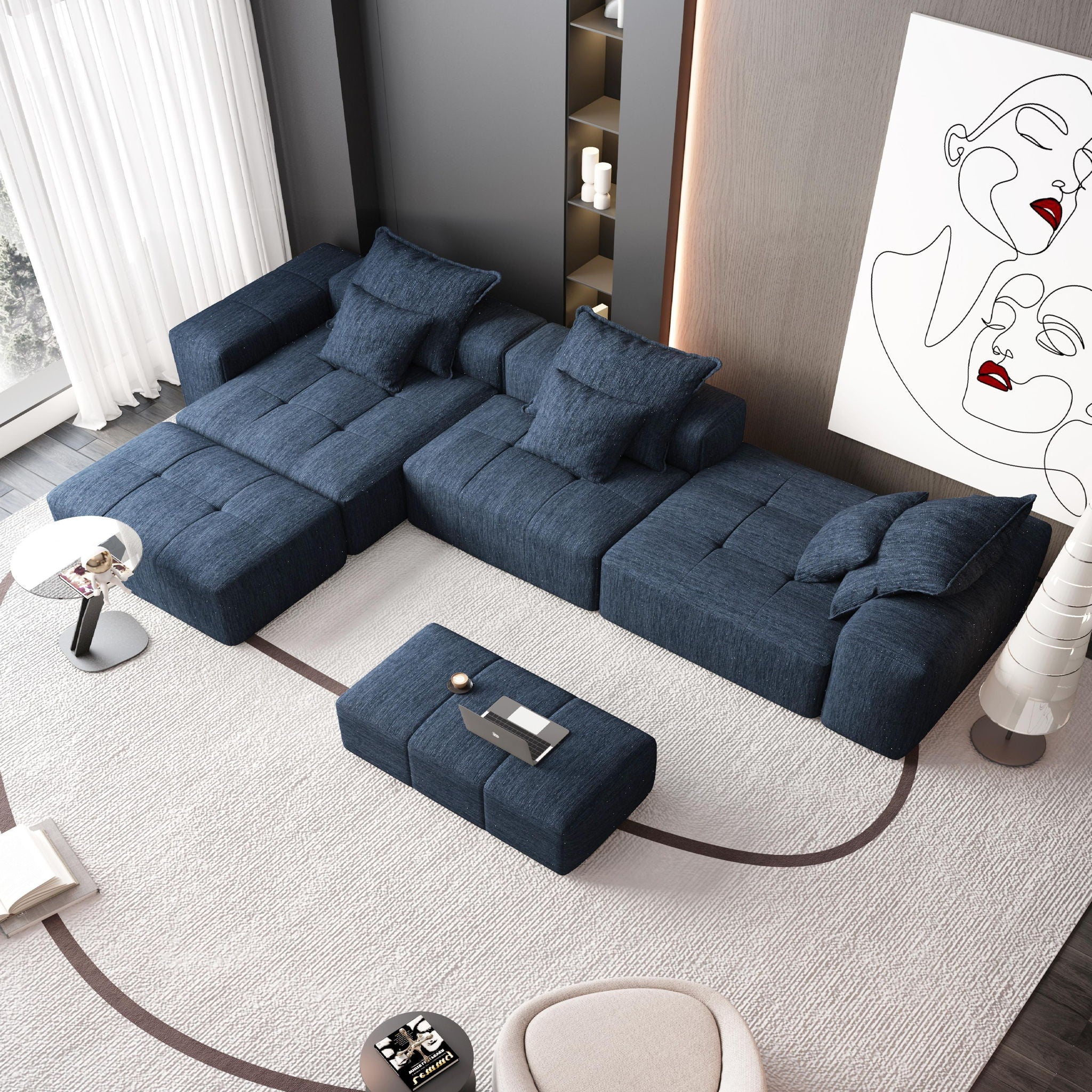 Modern Oversized Diy Combination Modular Sectional Sofa With Pillows