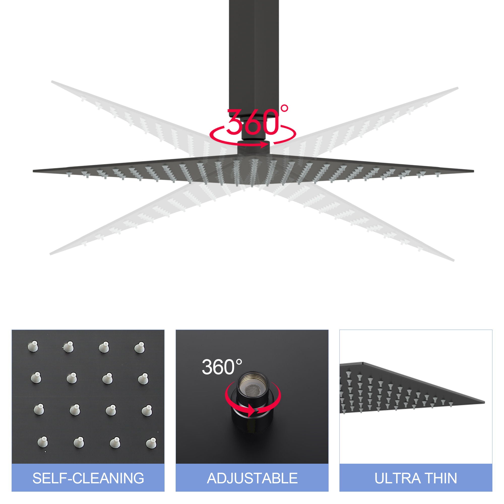 Modern 10" Square Rainfall Shower Head & Stainless Steel Wall Or Ceiling Mount Luxury Spa Shower Panel
