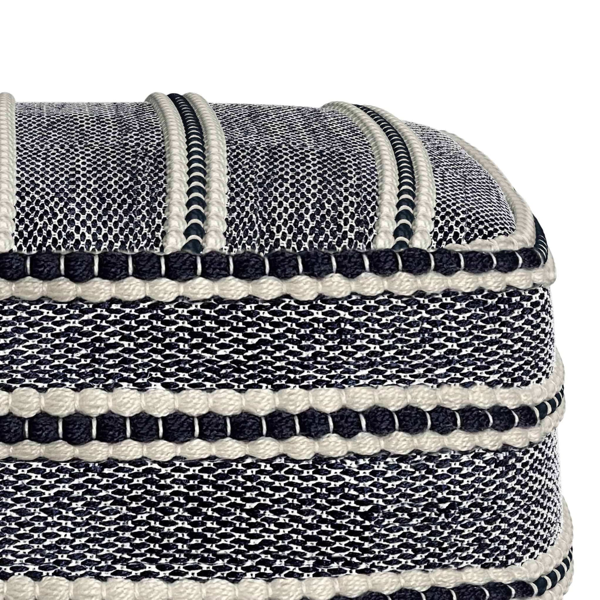 Corrie - Square Woven Outdoor / Indoor Pouf - Navy / White - Best Buy Furniture