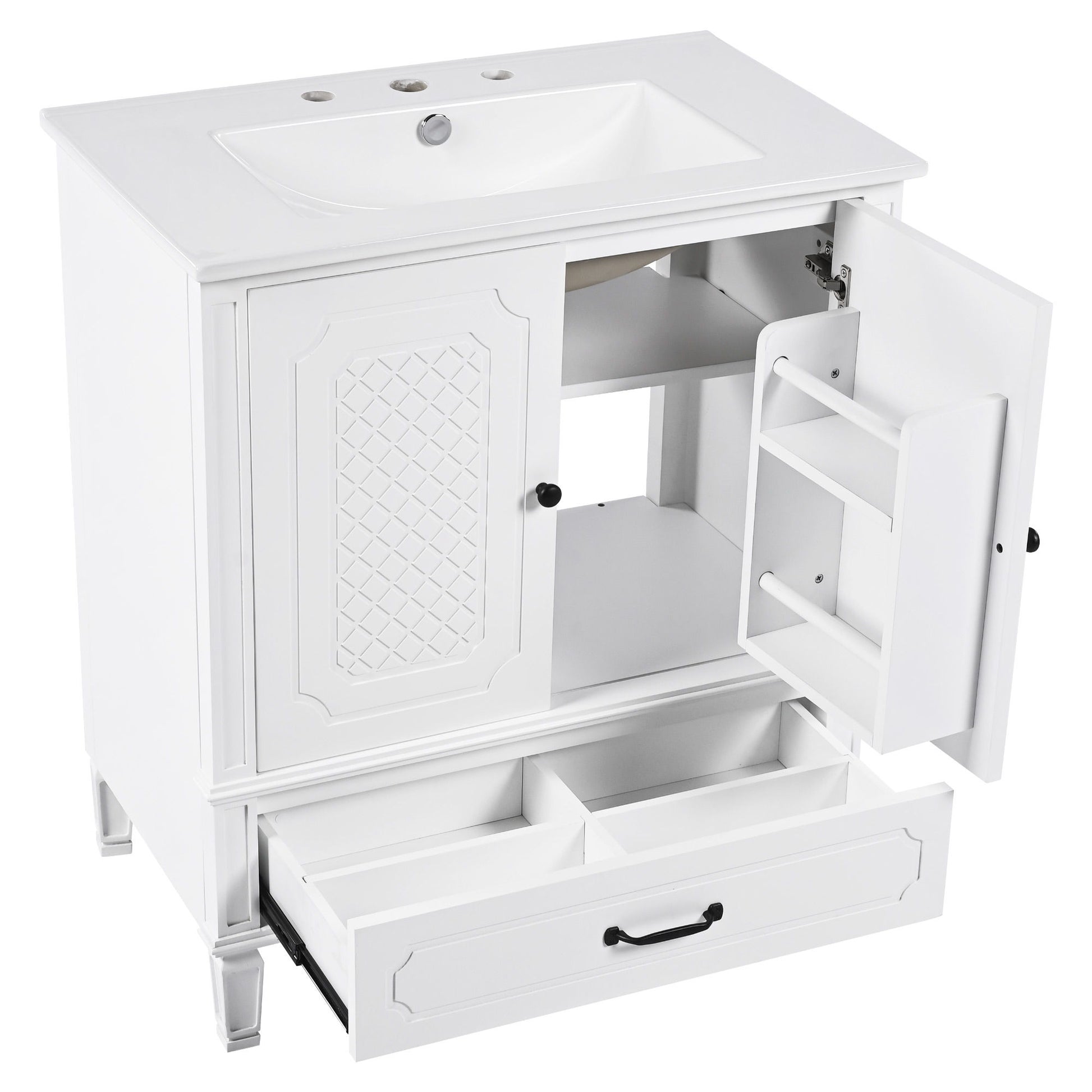 Vintage Style Bathroom Vanity With Sink, Multi Functional Storage, Soft-Closing Door - Best Buy Furniture