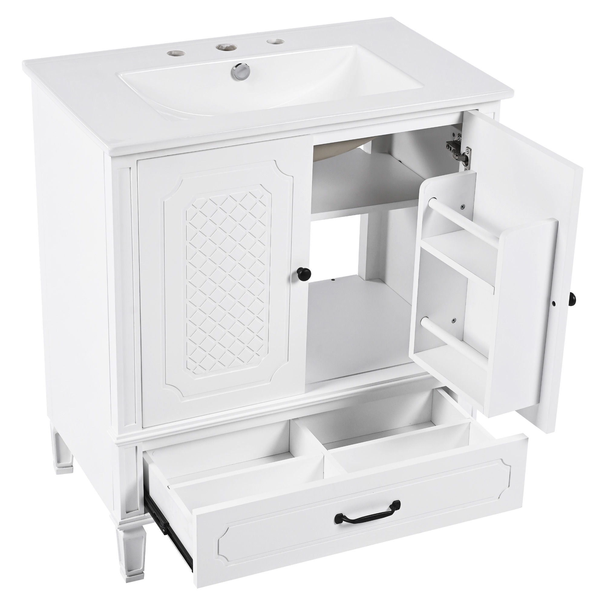 Vintage Style Bathroom Vanity With Sink, Multi Functional Storage, Soft-Closing Door - Best Buy Furniture