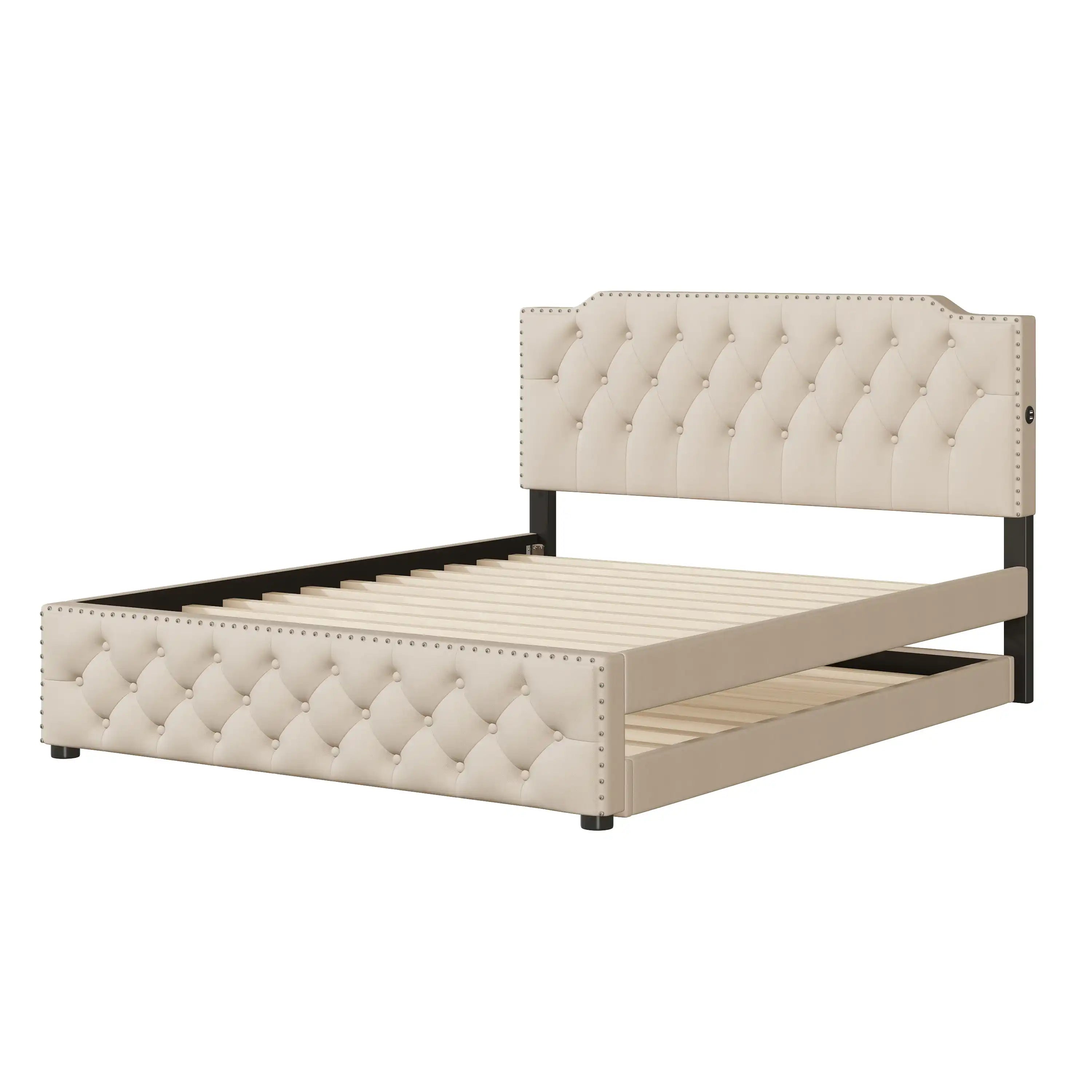 Luma & Co Queen Size Upholstered Platform Bed with Twin Size Trundle - Best Buy Furniture