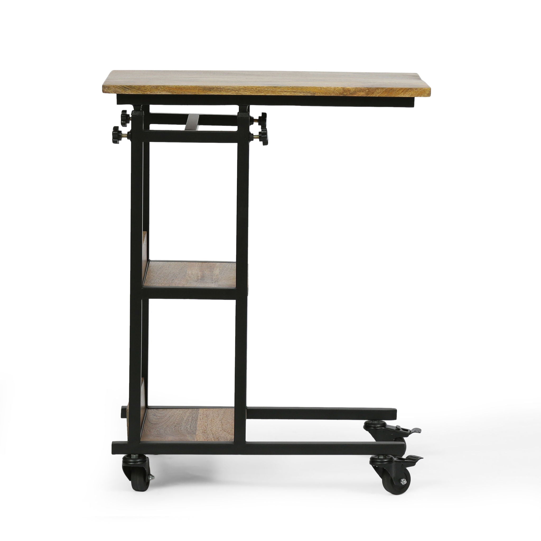 Modern Industrial Bed Laptop Table With C - Shape Design And Adjustable Height - Natural