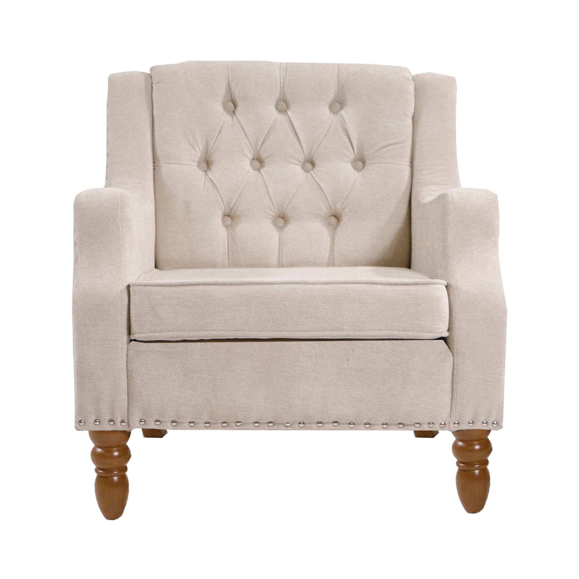 Accent Chair, Living Room Chair, Footrest Chair Set With Vintage Brass Studs, Button Tufted Upholstered Armchair For Living Room, Comfy Reading Chair For Bedroom, Reception Room - Best Buy Furniture