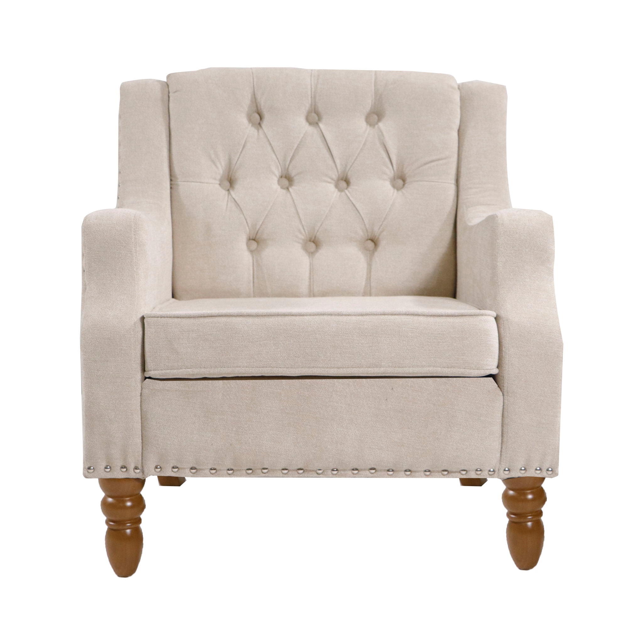 Accent Chair, Living Room Chair, Footrest Chair Set With Vintage Brass Studs, Button Tufted Upholstered Armchair For Living Room, Comfy Reading Chair For Bedroom, Reception Room - Best Buy Furniture