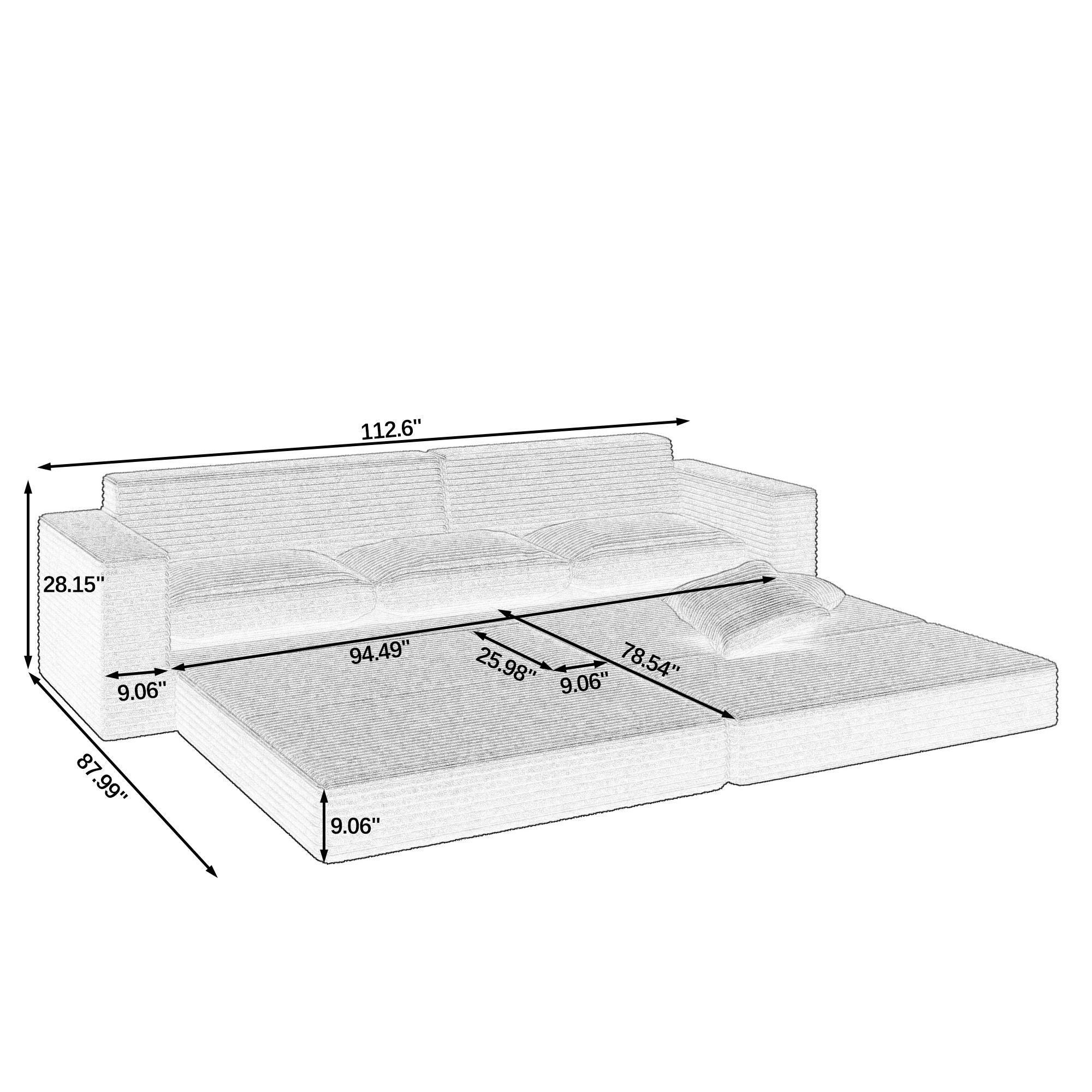 Modern Minimalist L Shape Modular Sectional Sofa, Couch