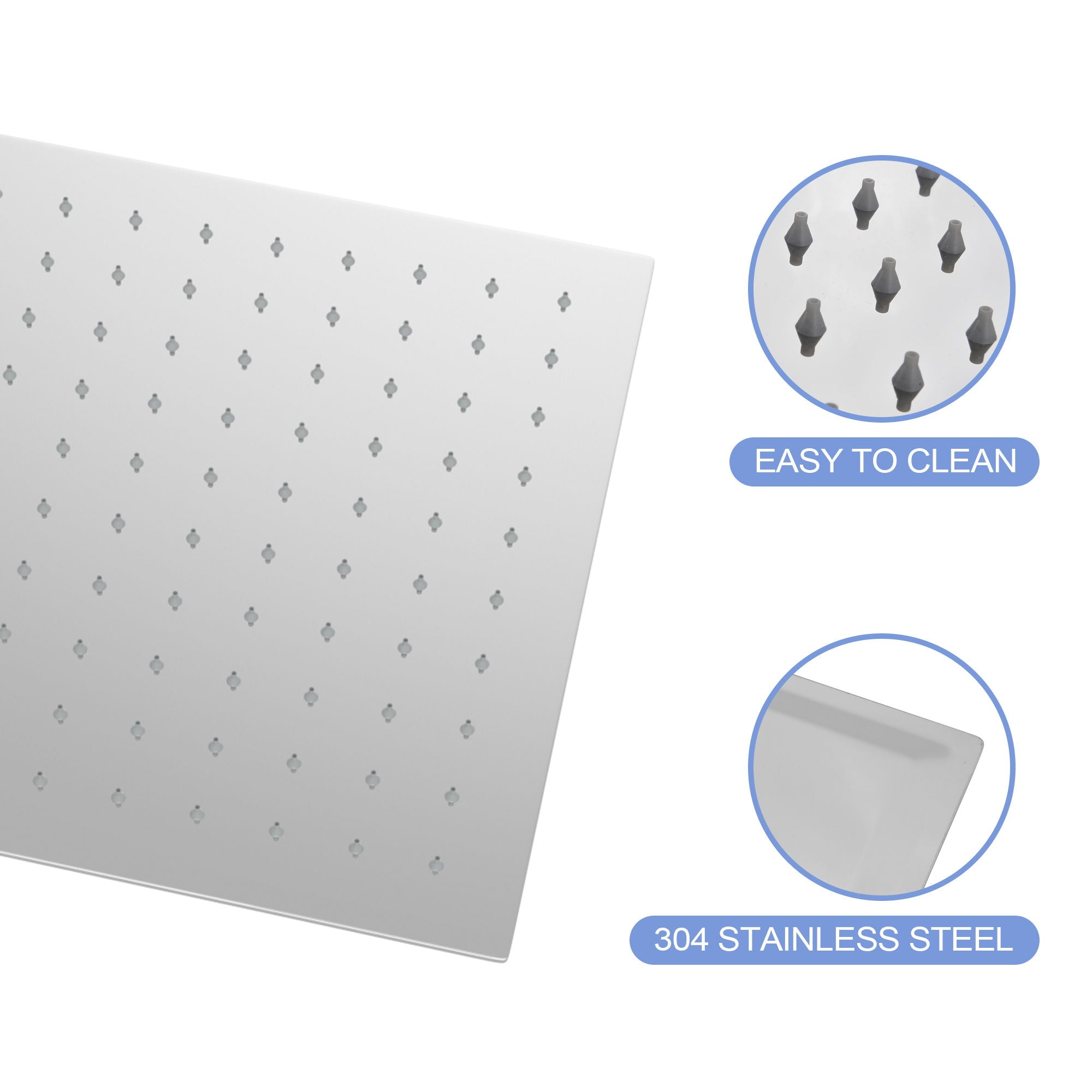 8" Square Rain Shower Head, Ceiling / Wall Mount Stainless Steel Bath Fixture