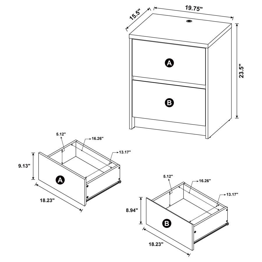 Westpark - 2-Drawer Nightstand LED Lights And USB