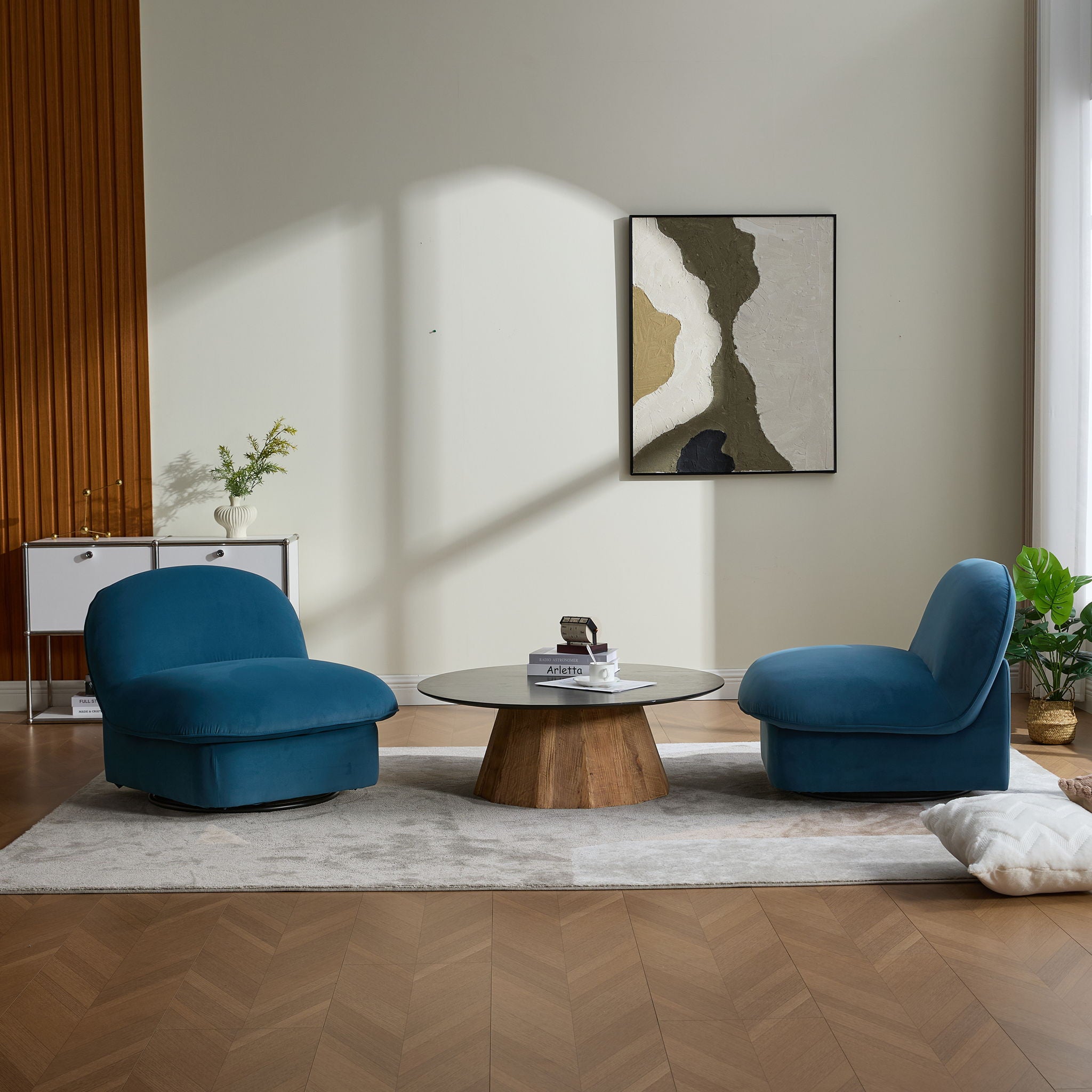 Pumpkin Shaped Swivel Accent Chair, 360 Degree Rotation For Living Room