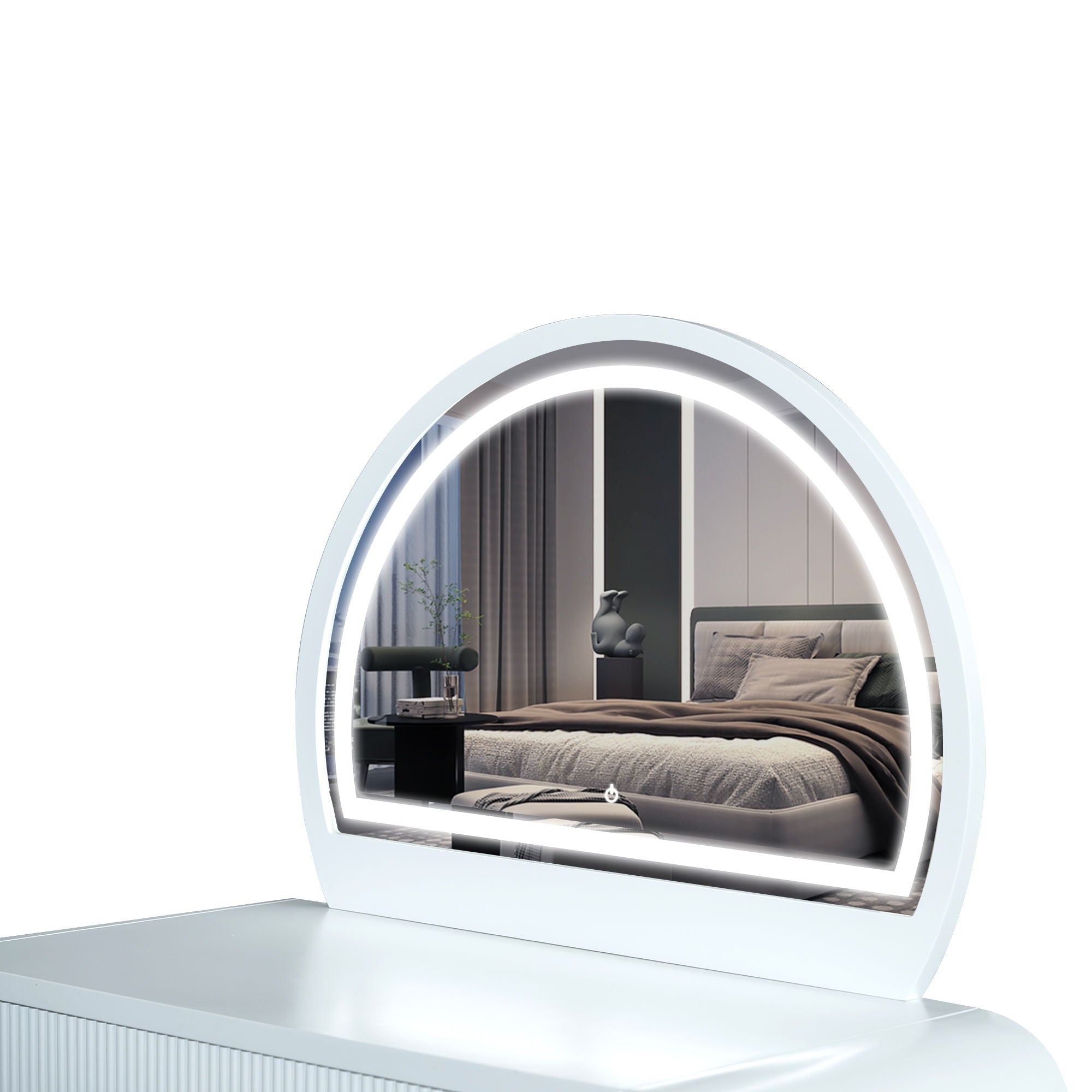 Makeup Vanity Table With Mirror Touch Screen Lighted Mirror, Dressing Table With Drawer For Bedroom - White - Best Buy Furniture