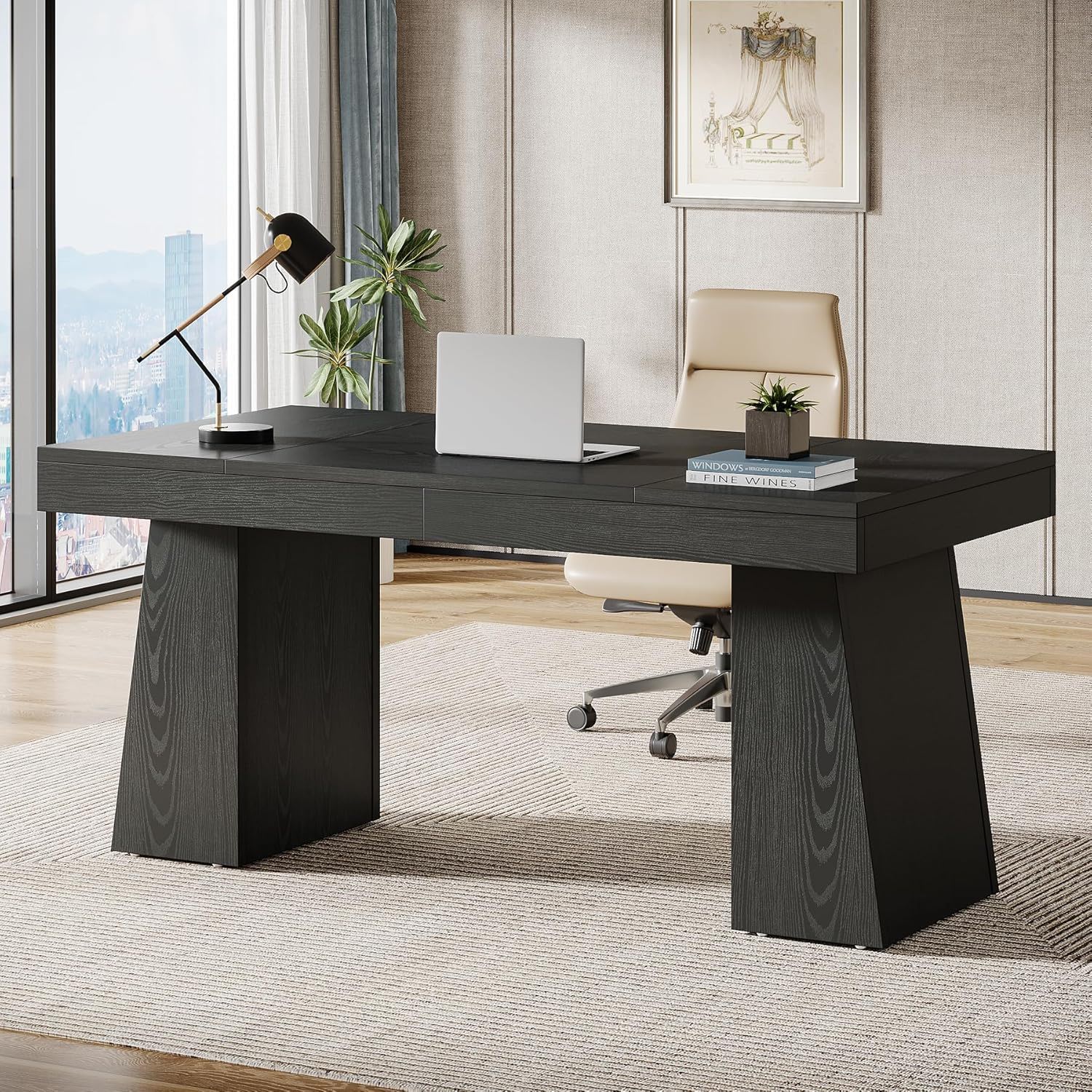 Executive Desk, Workstation With Double Trapezoid Base