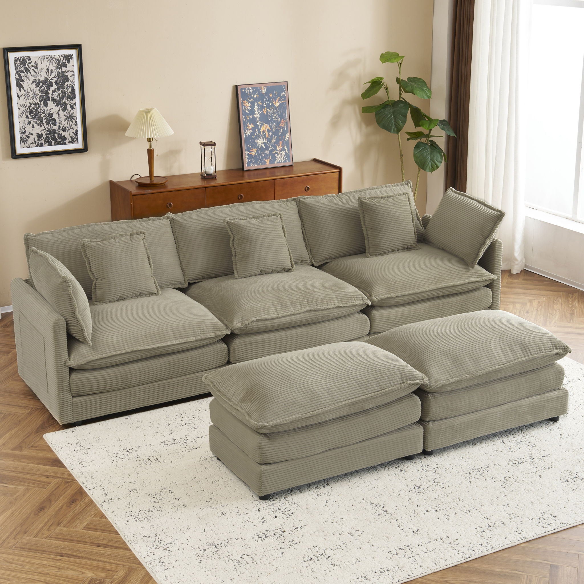 Modern Modular Sectional Sofa With Side Storage Pockets For Living Room
