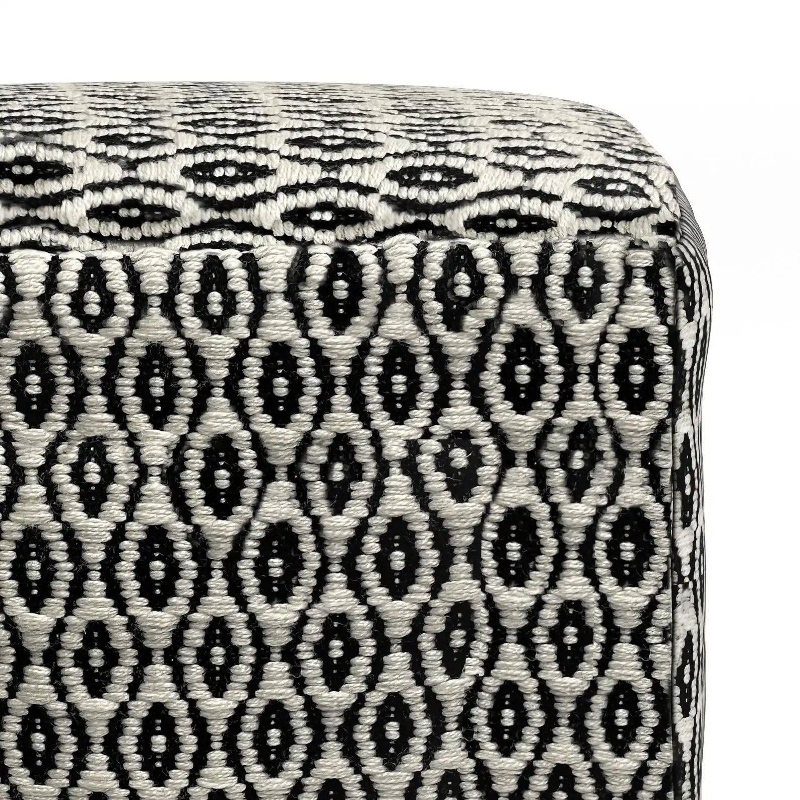 Kiana - Square Woven Outdoor / Indoor Pouf - Black / White - Best Buy Furniture
