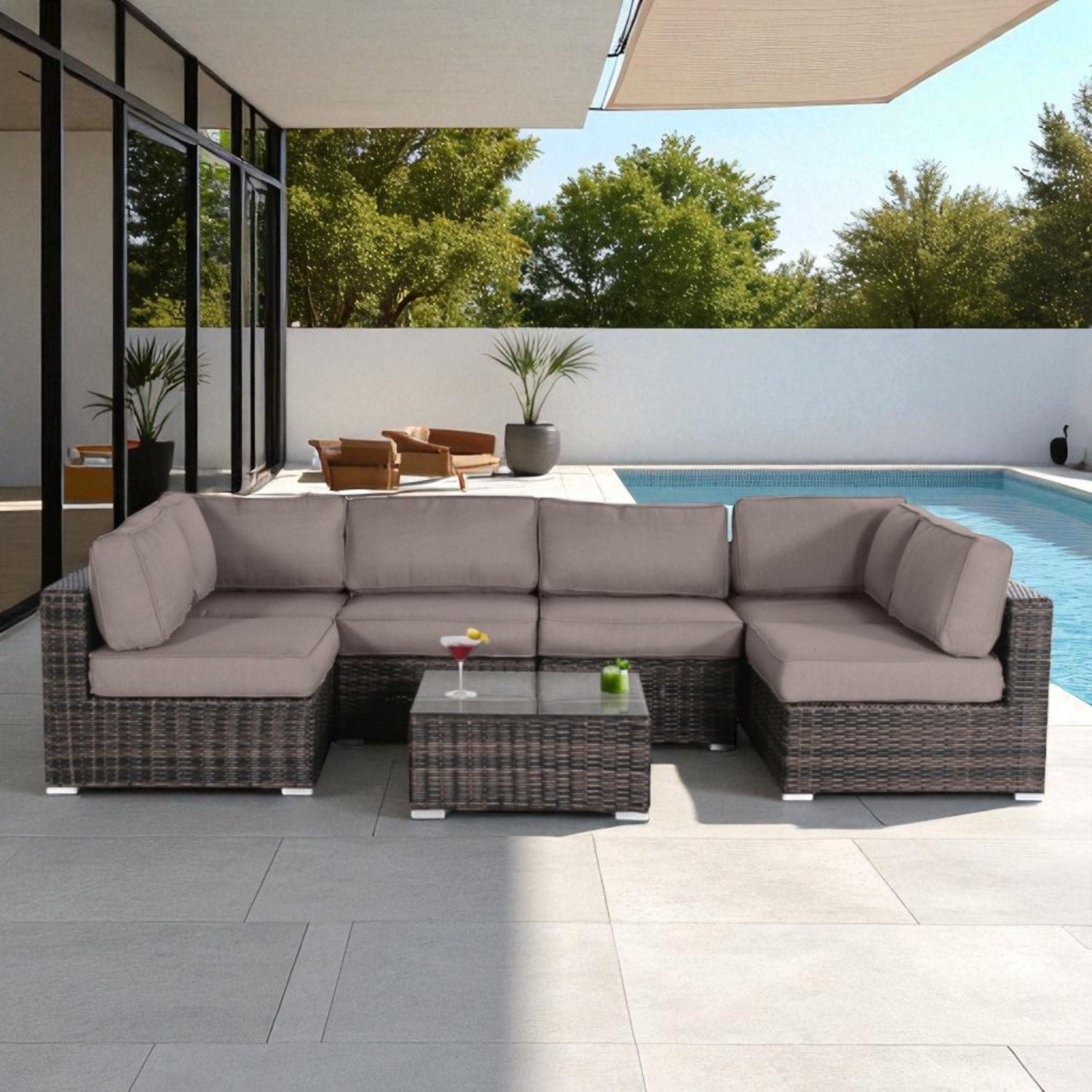 Seating Set With Cushions Handcrafted Wicker Design