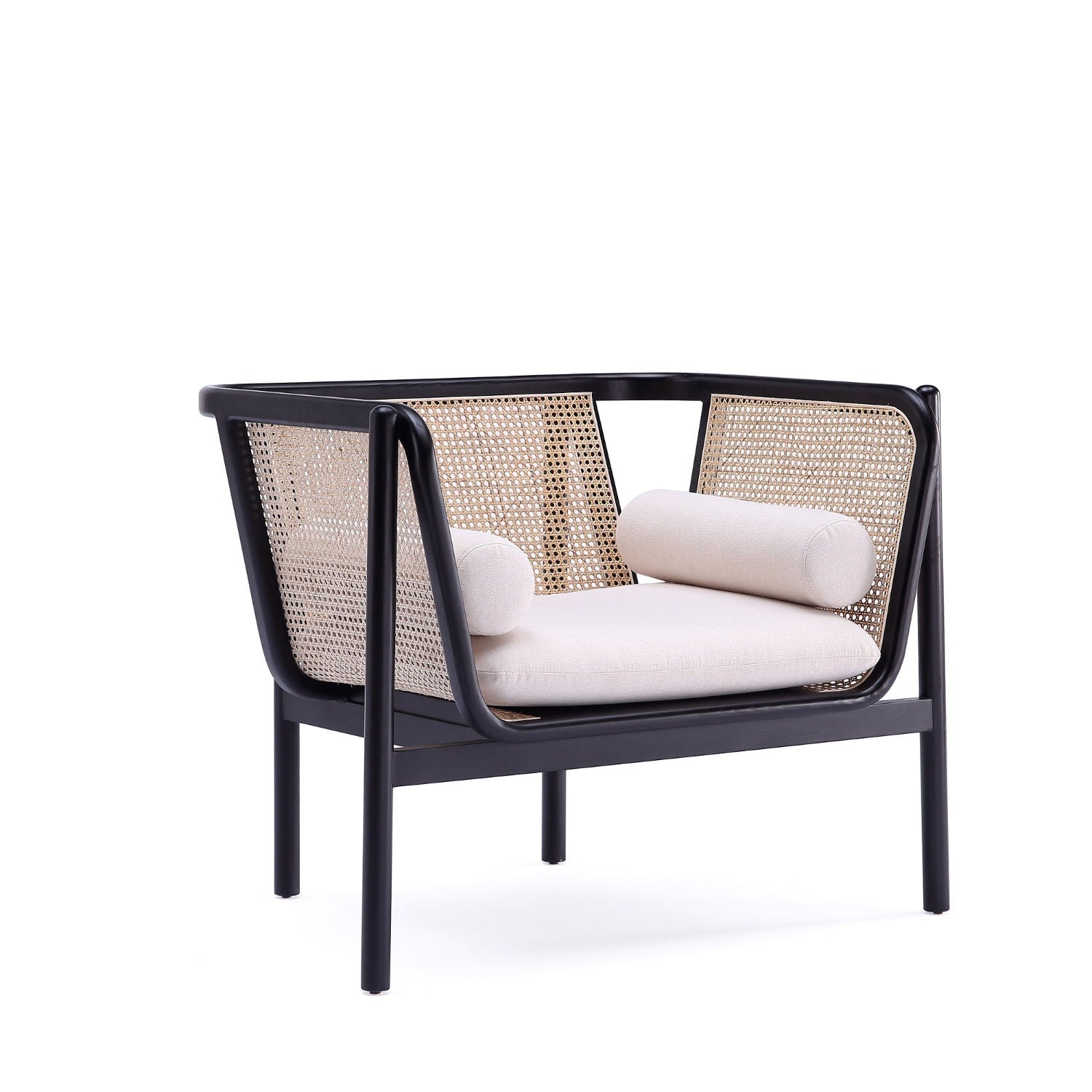 Versailles - Accent Armchair With Rattan Frame - Cream