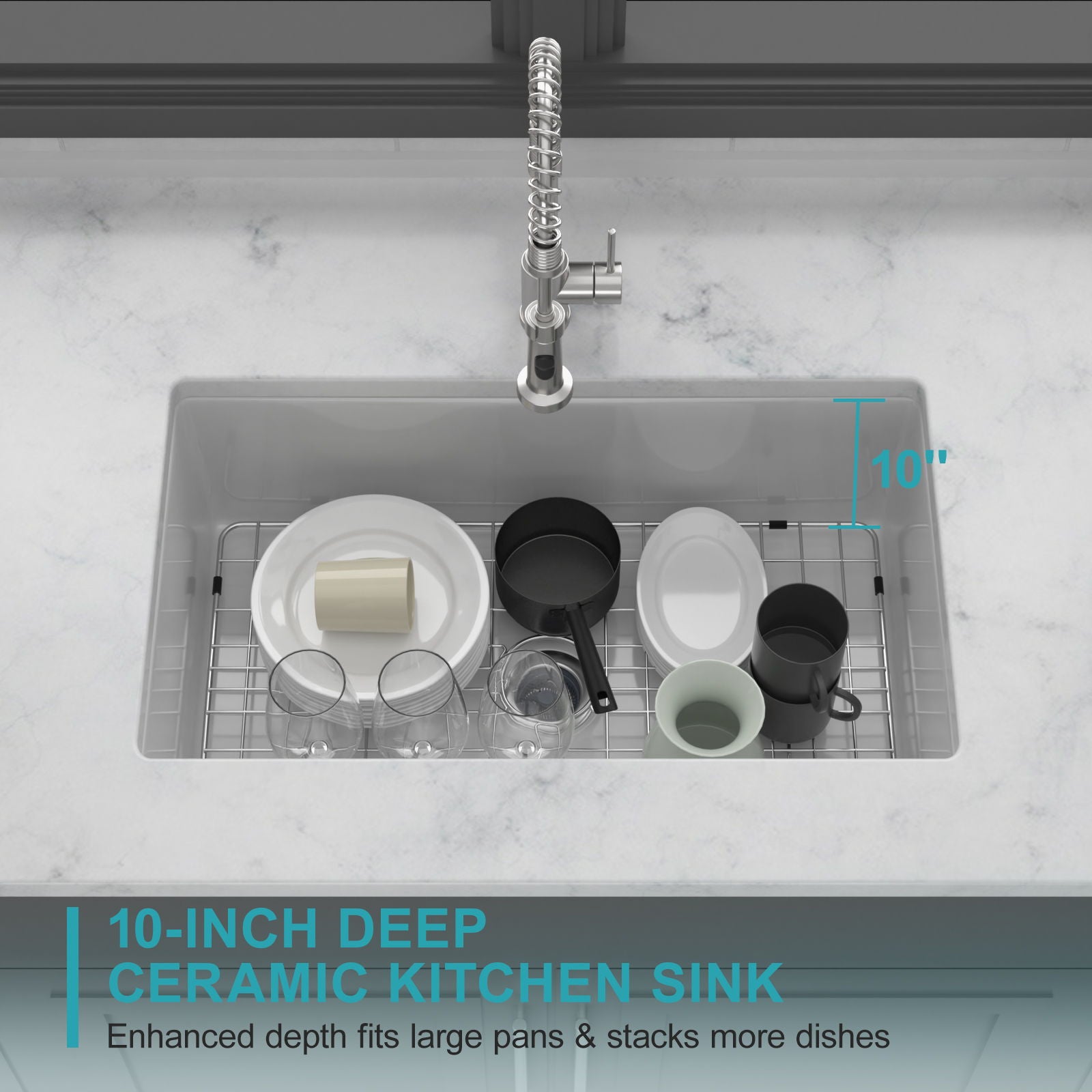 Rectangular Deep Single Bowl, Kitchen Sink With Dual Mount Installation