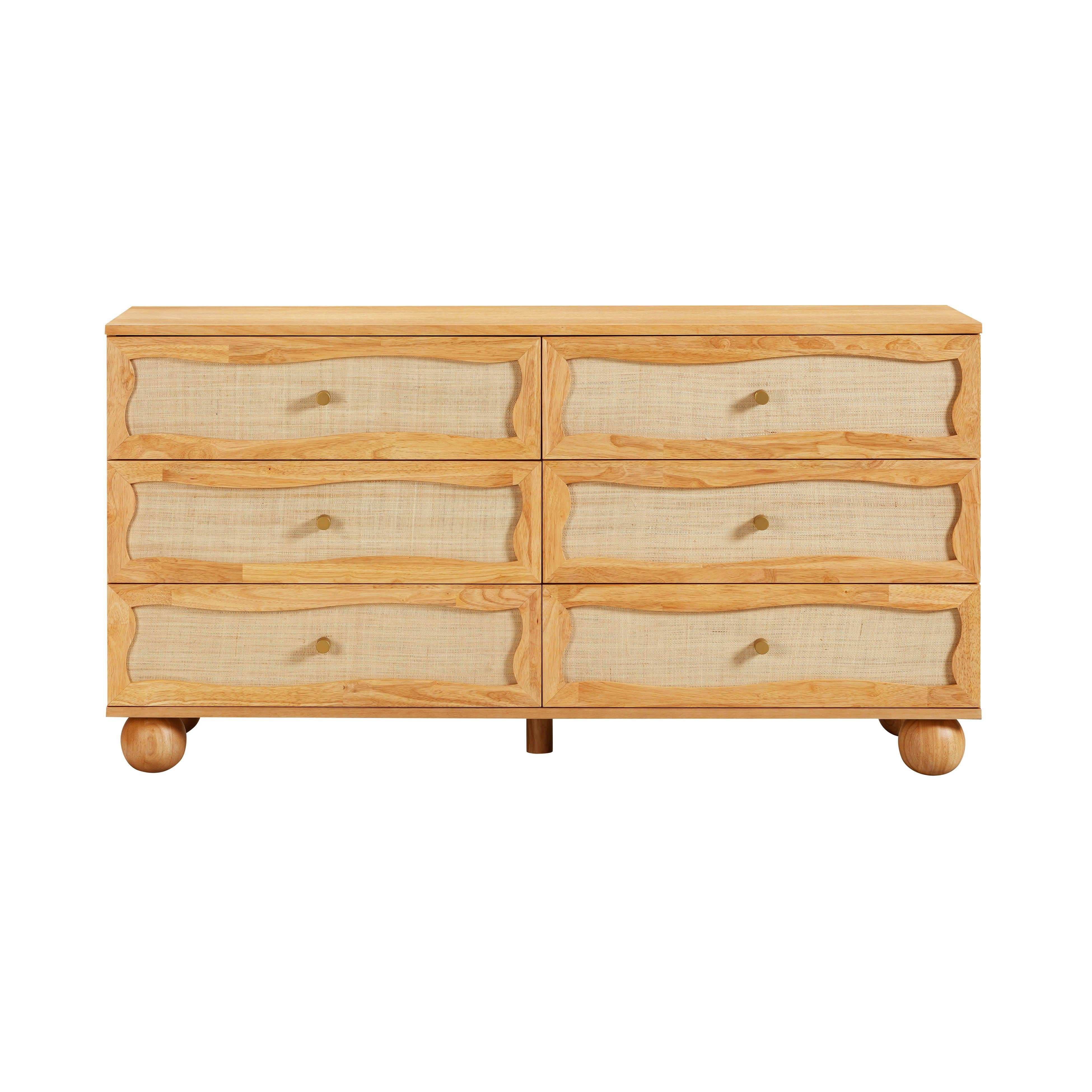 Grappa - Wood & Rattan Wavy Dresser - Natural