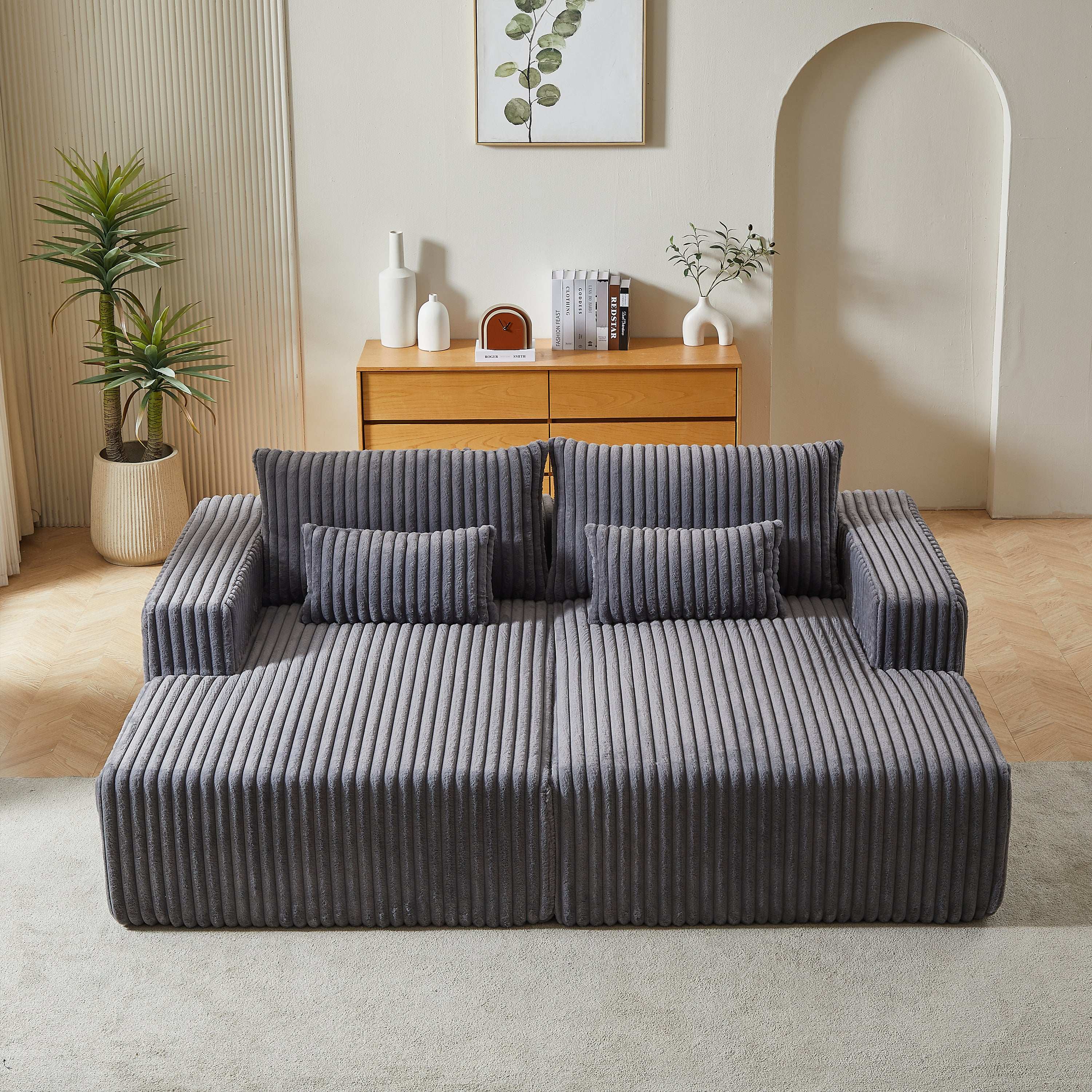 87' Oversized Sectional Lounge Chaise ,No Assembly Required,Cloud Plush Loveseat with Reclining Sofa Bed,Fluffy Modern Sleeper Chair for Indoor Living Room Bedroom