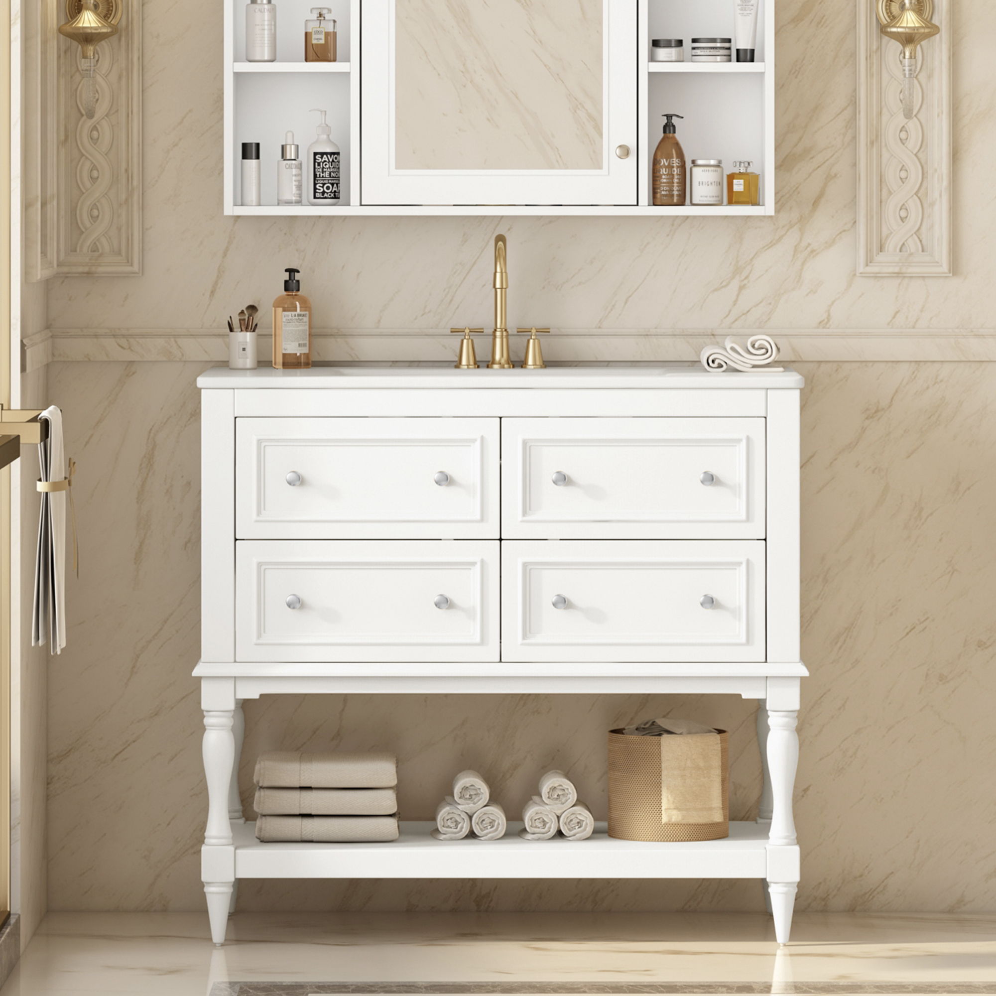 Bathroom Vanity Cabinet With Undermount Sink, 4 Drawer Set