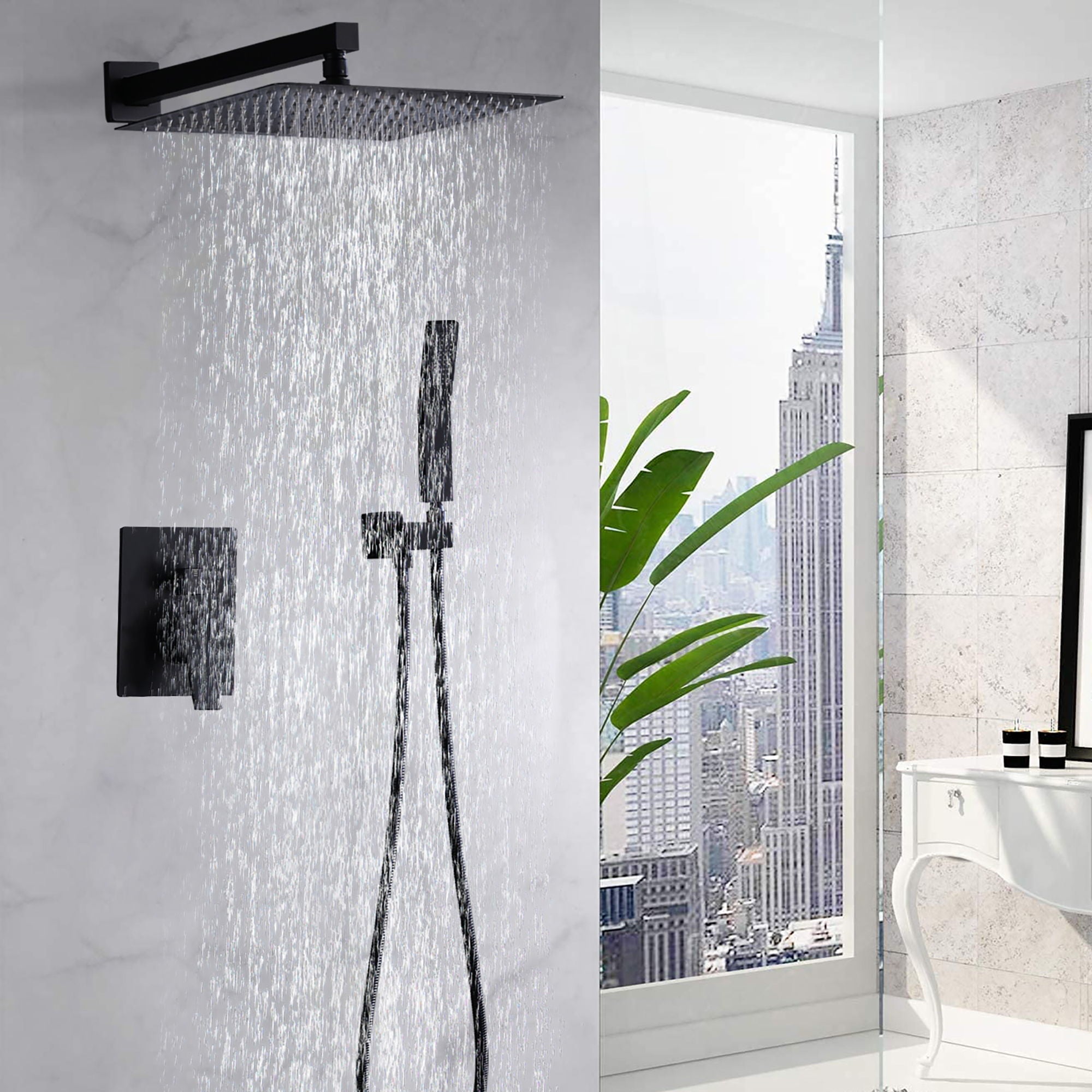 Luxury Bathroom Ceiling Mount 12" Rain Mixer Shower System With Brushed Nickel - Matte Black