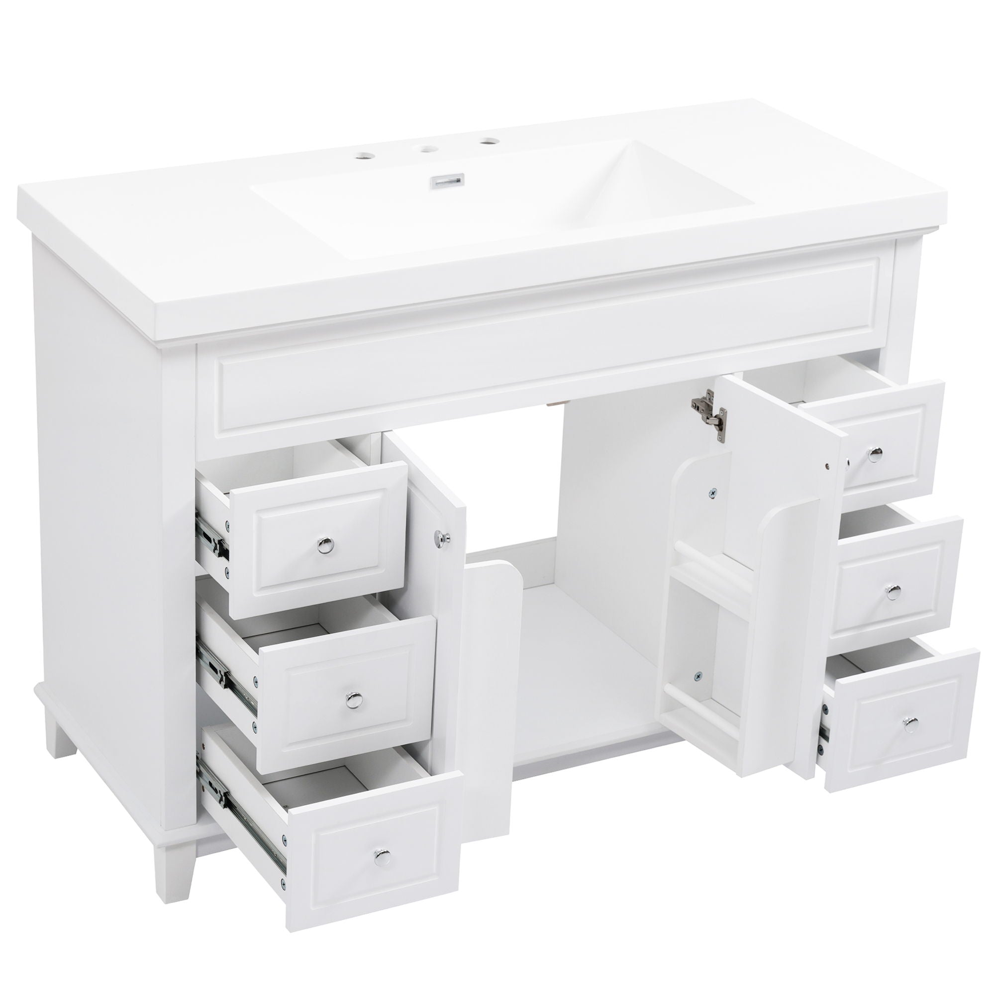 Bathroom Vanity With Sink, 6 Soft Close Drawers & Double Doors - White